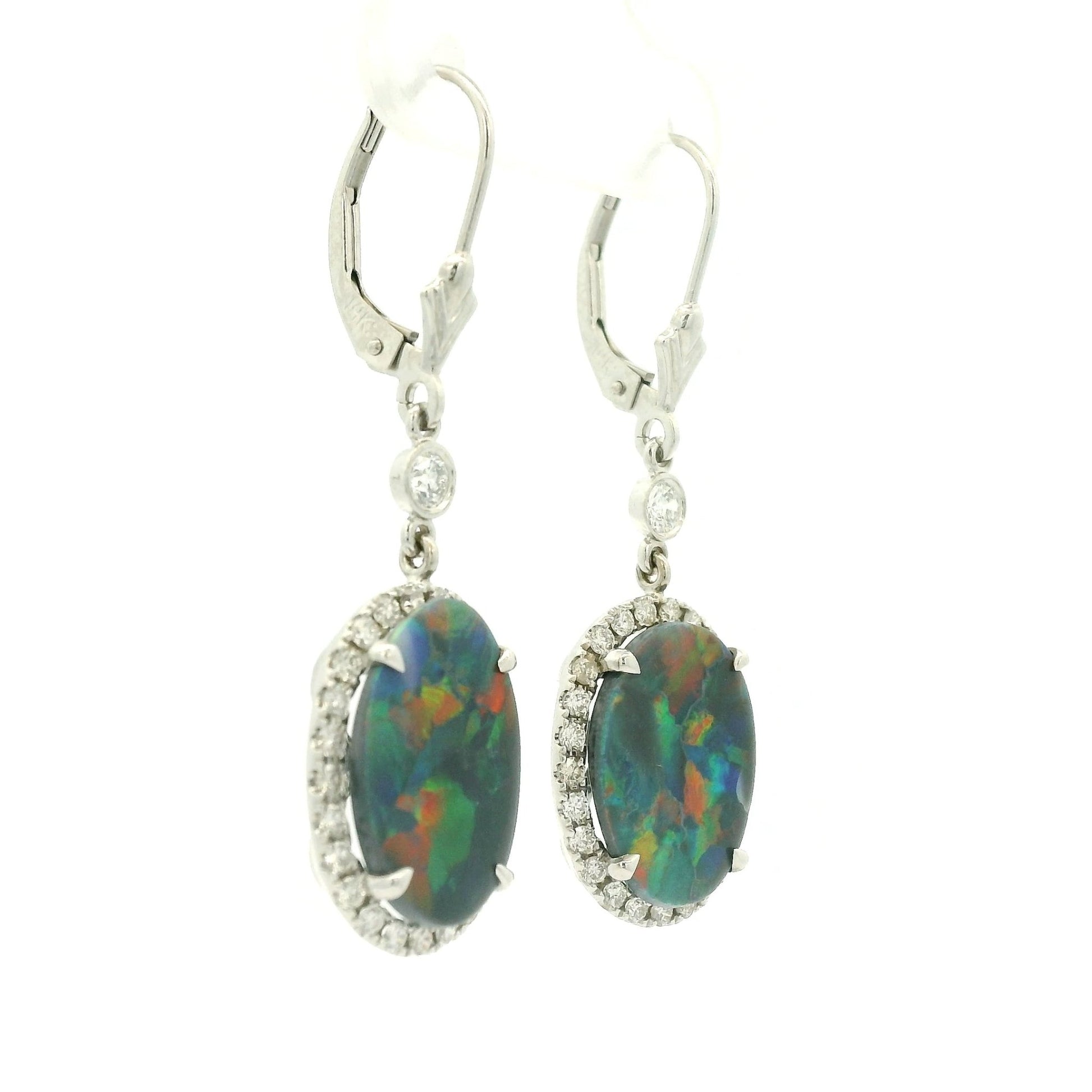 Black Lightning Ridge Opal & Diamond Dangles - Forever Rox Fine Jewelry