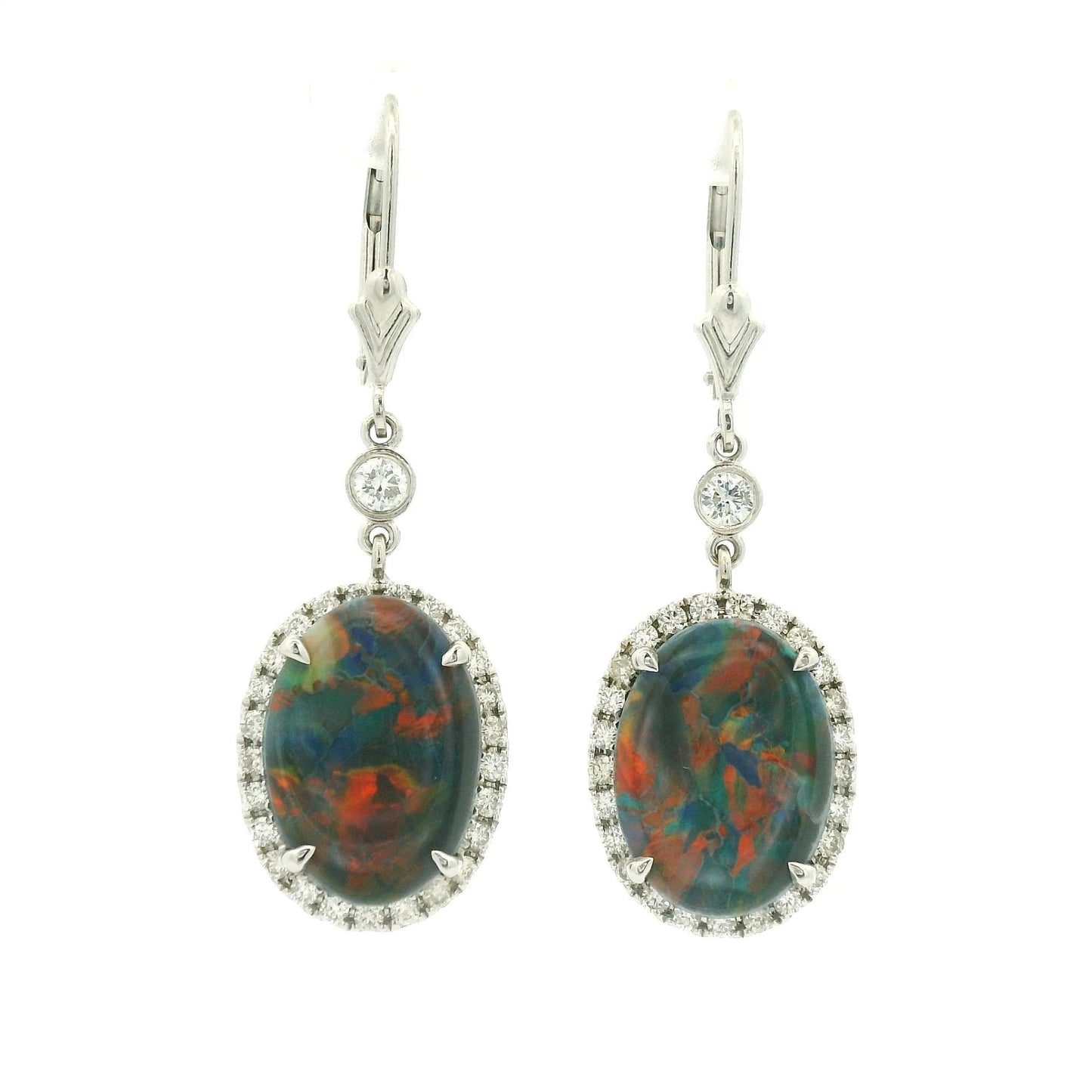 Black Lightning Ridge Opal & Diamond Dangles - Forever Rox Fine Jewelry