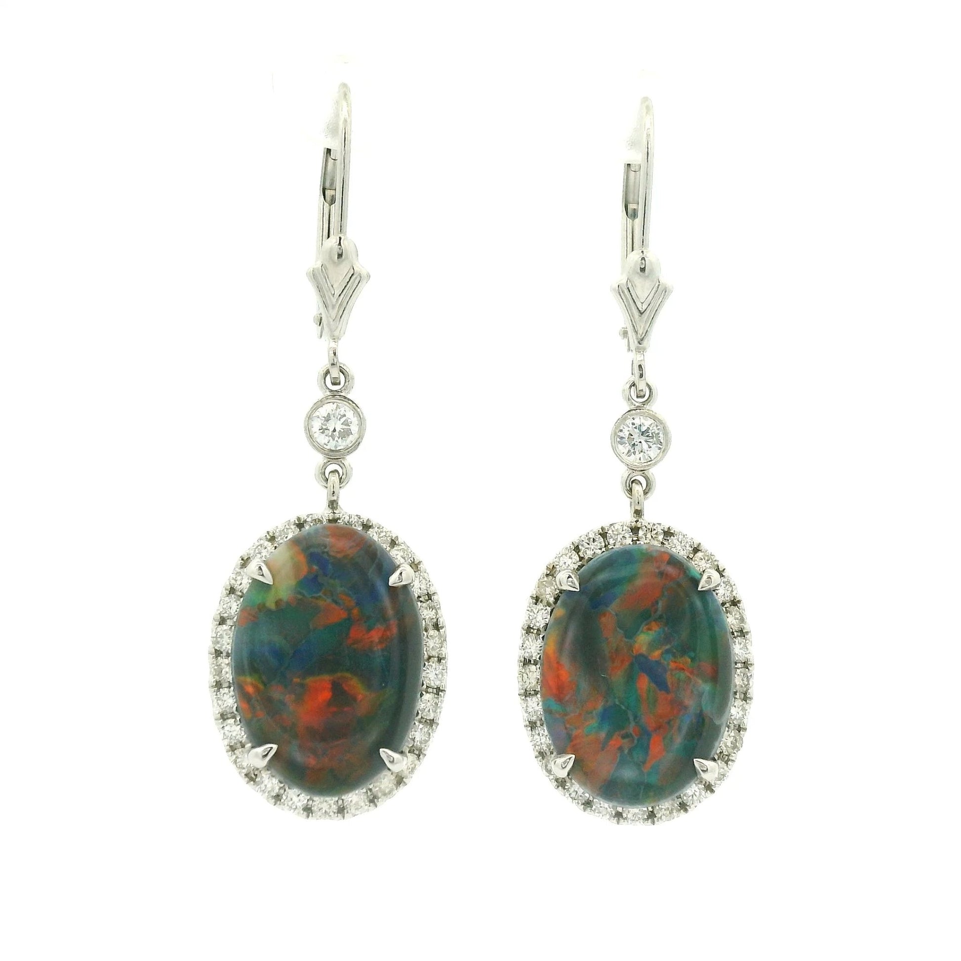 Black Lightning Ridge Opal & Diamond Dangles - Forever Rox Fine Jewelry