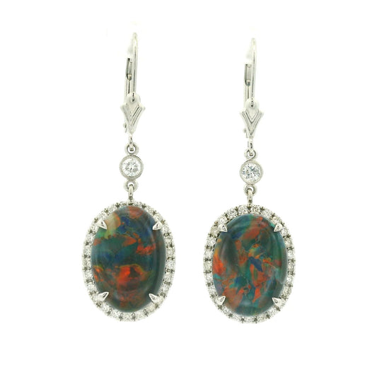 Black Lightning Ridge Opal & Diamond Dangles - Forever Rox Fine Jewelry