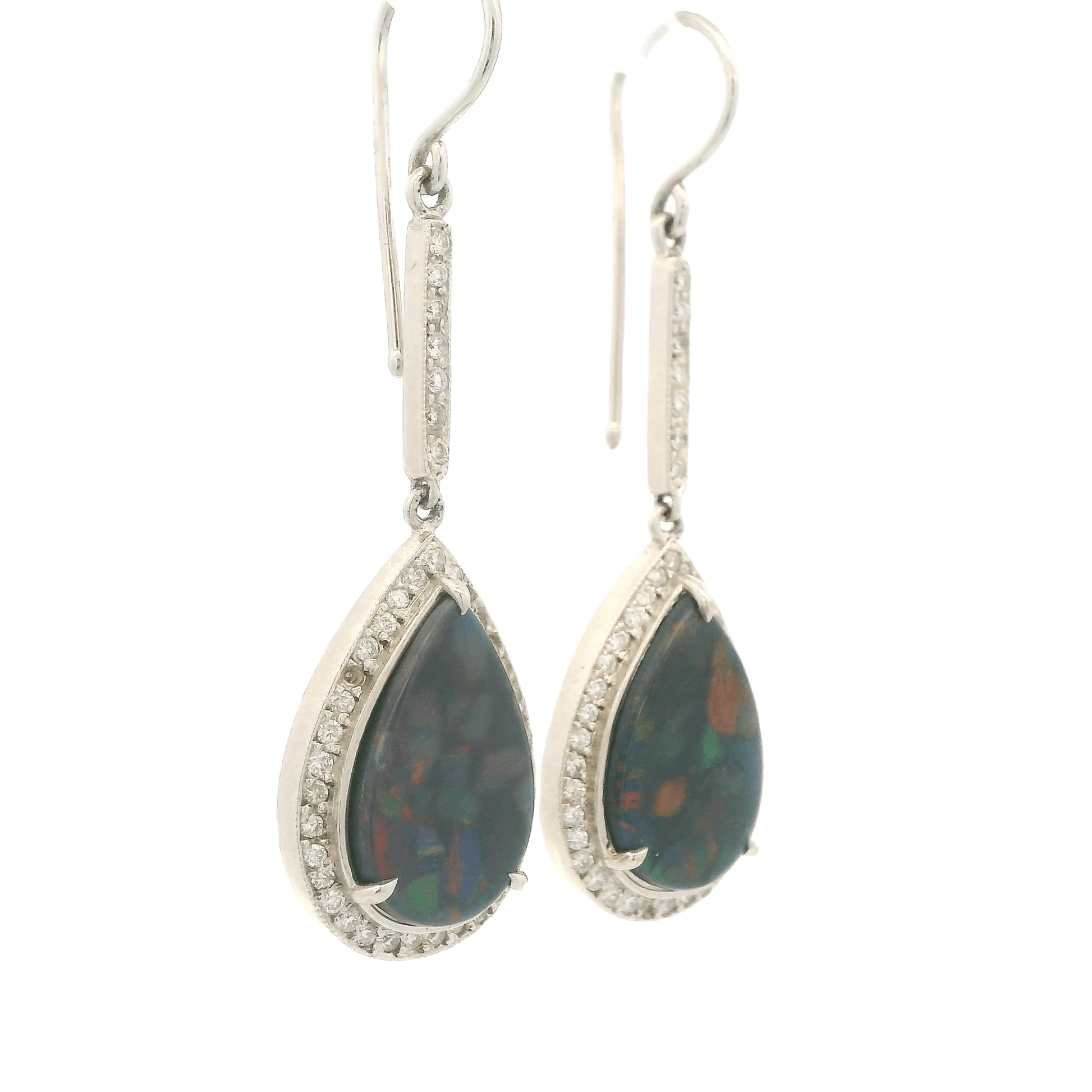 Black Lightning Ridge Opal & Diamond Dangles - Forever Rox