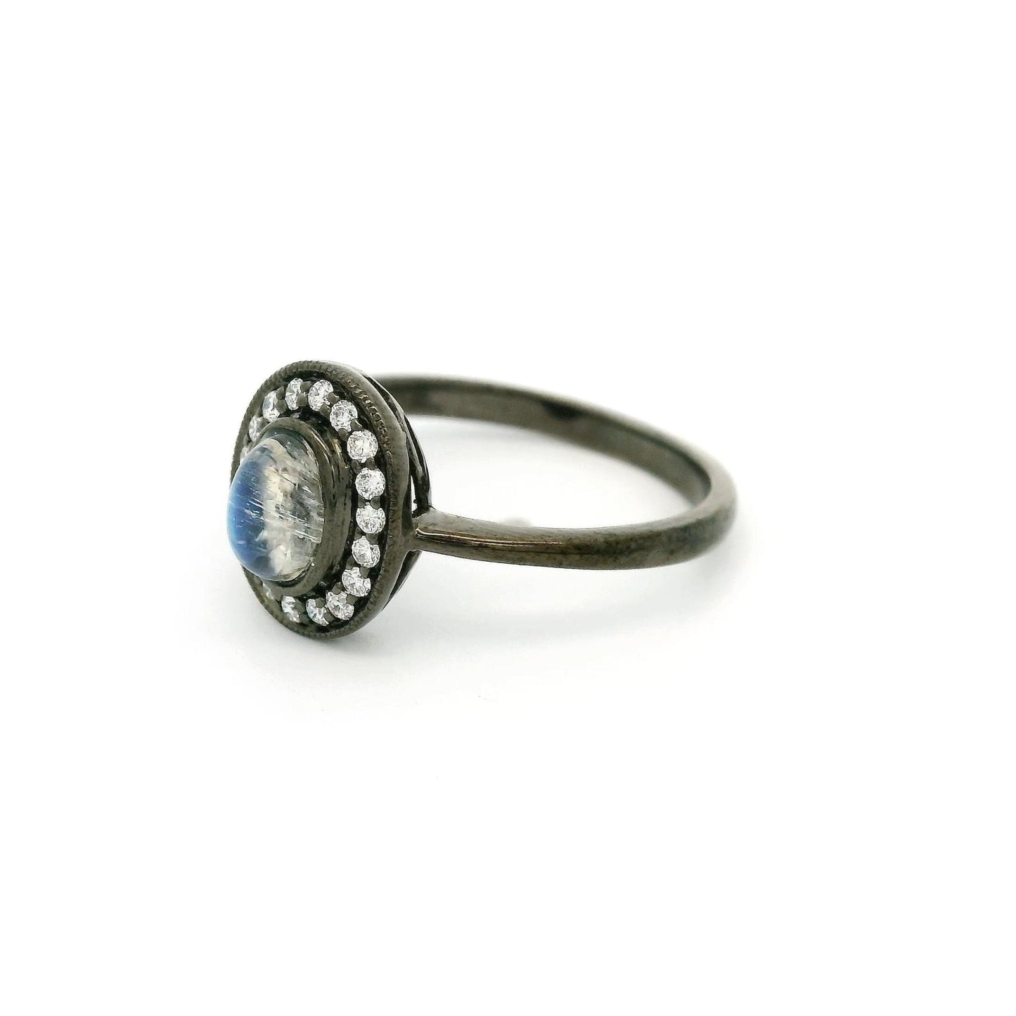 Black Rhodium Moonstone & Diamond Ring - Forever Rox