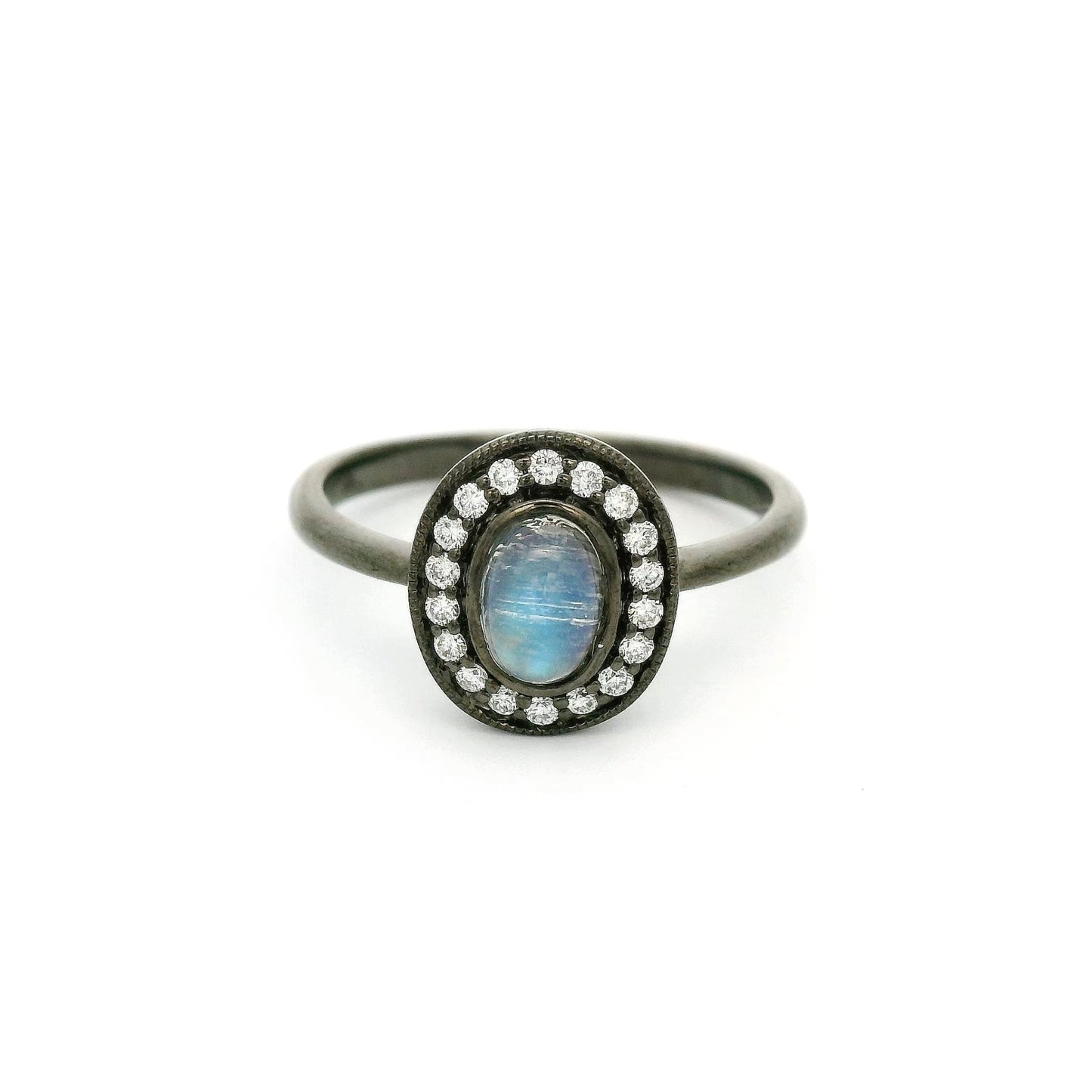 Black Rhodium Moonstone & Diamond Ring - Forever Rox