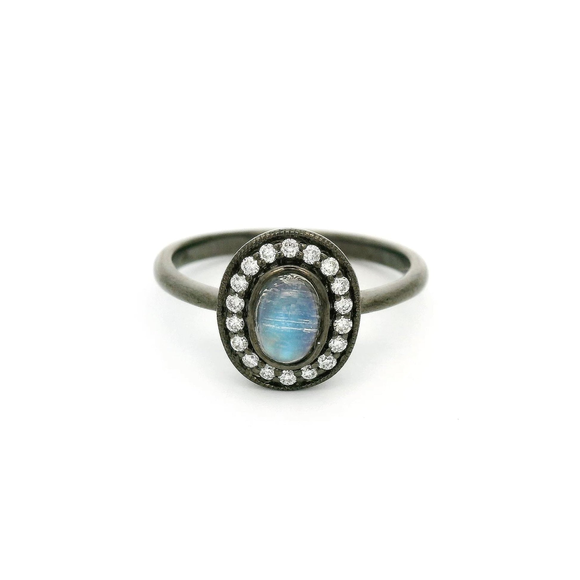 Black Rhodium Moonstone & Diamond Ring - Forever Rox