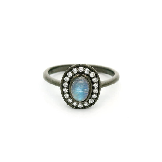 Black Rhodium Moonstone & Diamond Ring - Forever Rox