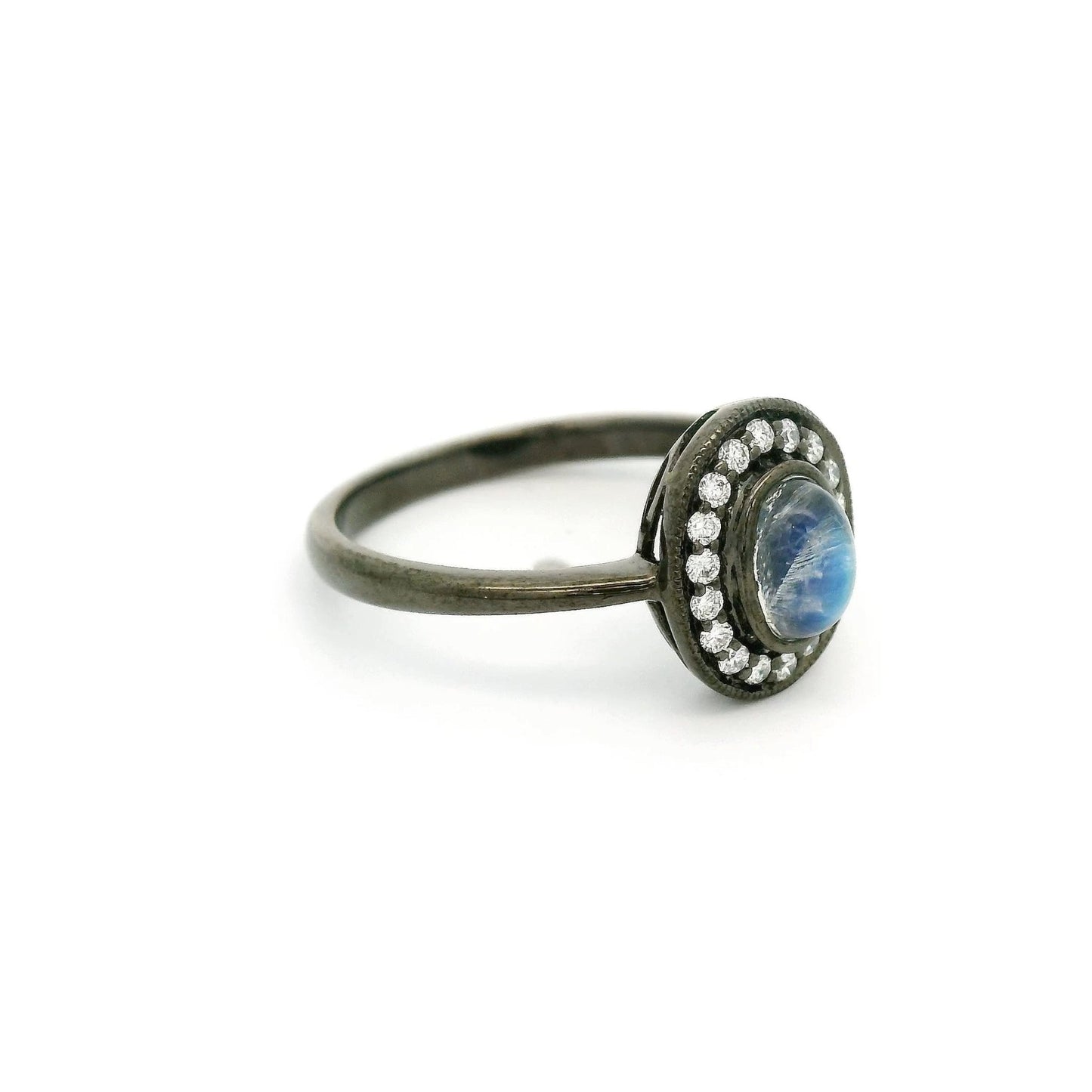 Black Rhodium Moonstone & Diamond Ring - Forever Rox