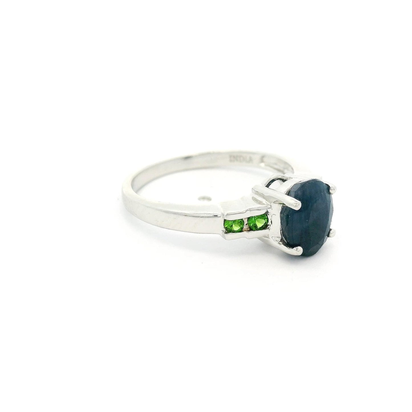 Blue Oval Sapphire & Green Chrome Diopside Ring - Forever Rox