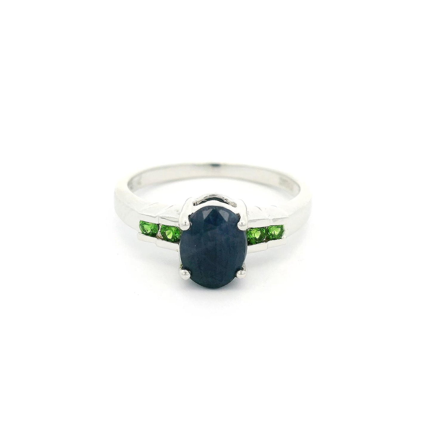 Blue Oval Sapphire & Green Chrome Diopside Ring - Forever Rox