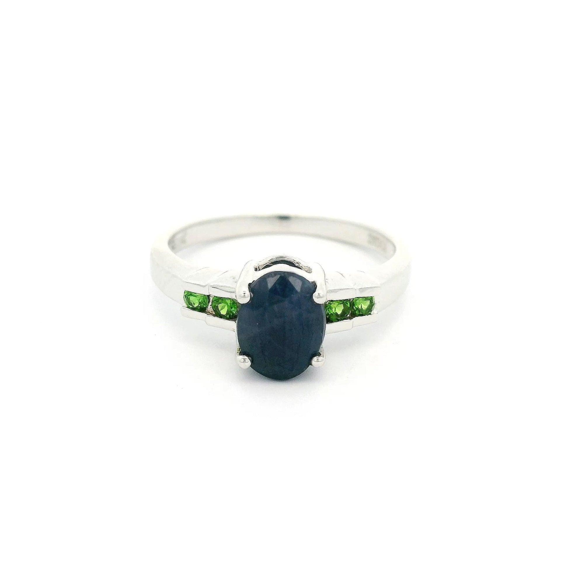 Blue Oval Sapphire & Green Chrome Diopside Ring - Forever Rox