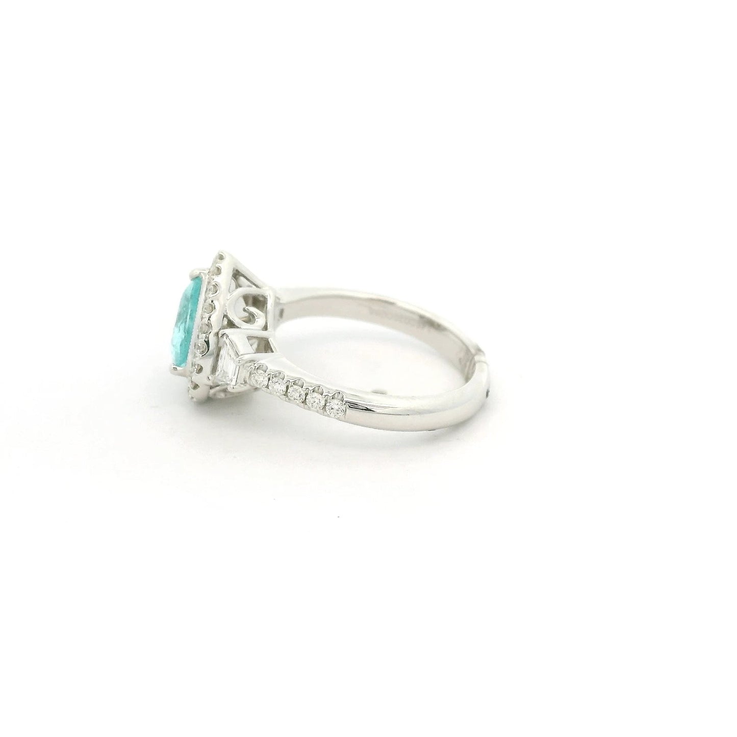 Blue Paraíba Tourmaline Ring With Trapazoid & Round Cut Diamonds - Forever Rox Fine Jewelry