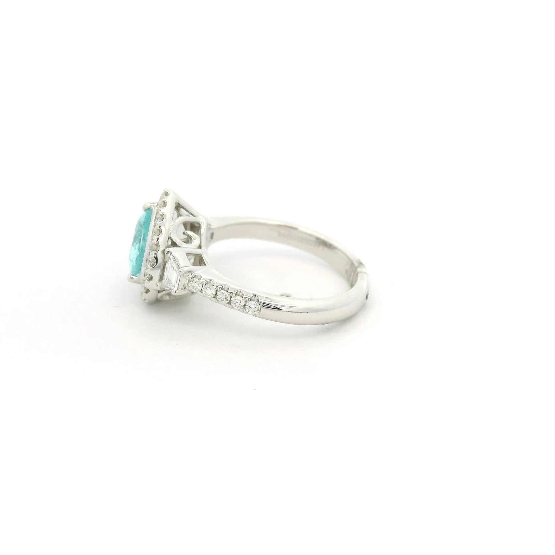 Blue Paraíba Tourmaline Ring With Trapazoid & Round Cut Diamonds - Forever Rox Fine Jewelry