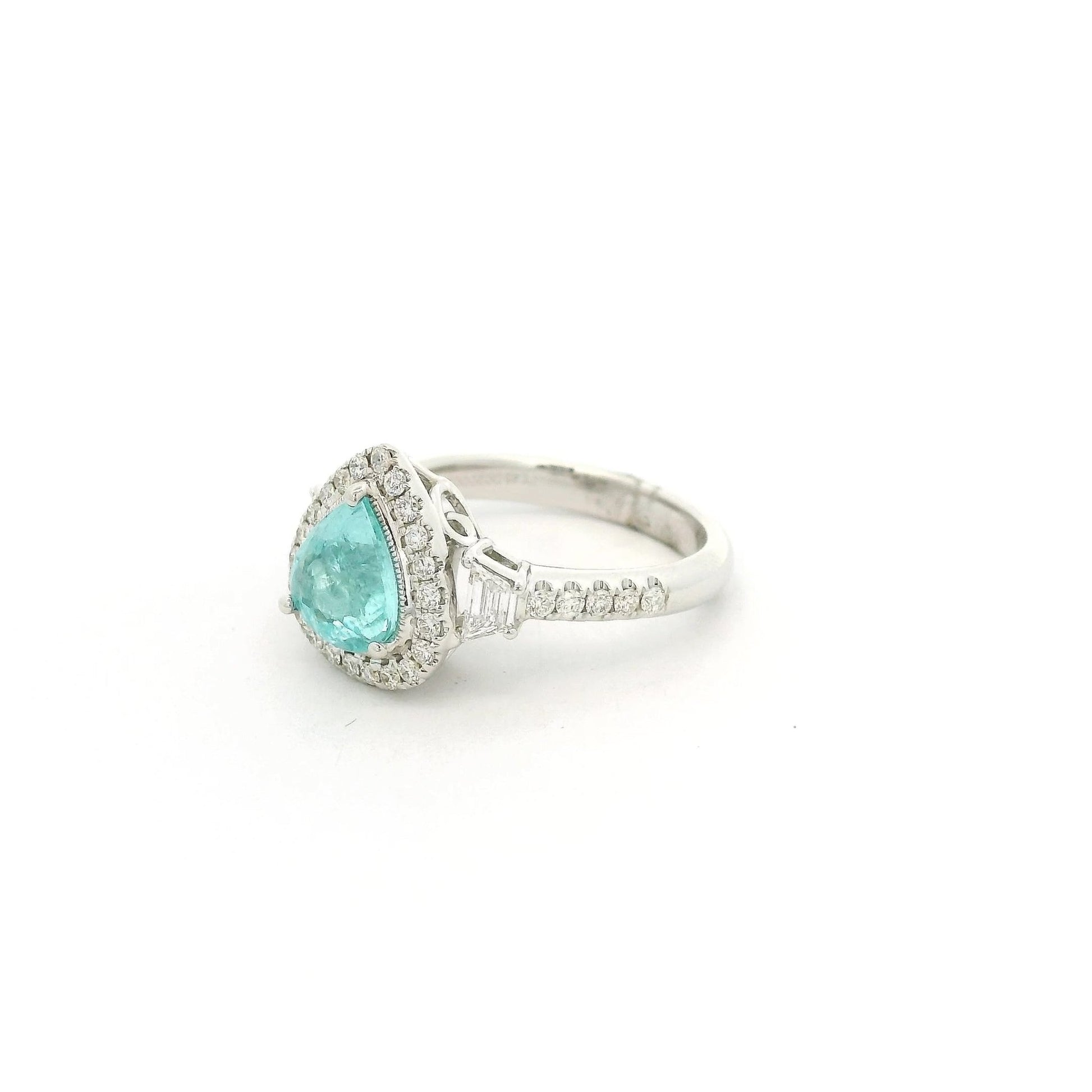 Blue Paraíba Tourmaline Ring With Trapazoid & Round Cut Diamonds - Forever Rox Fine Jewelry