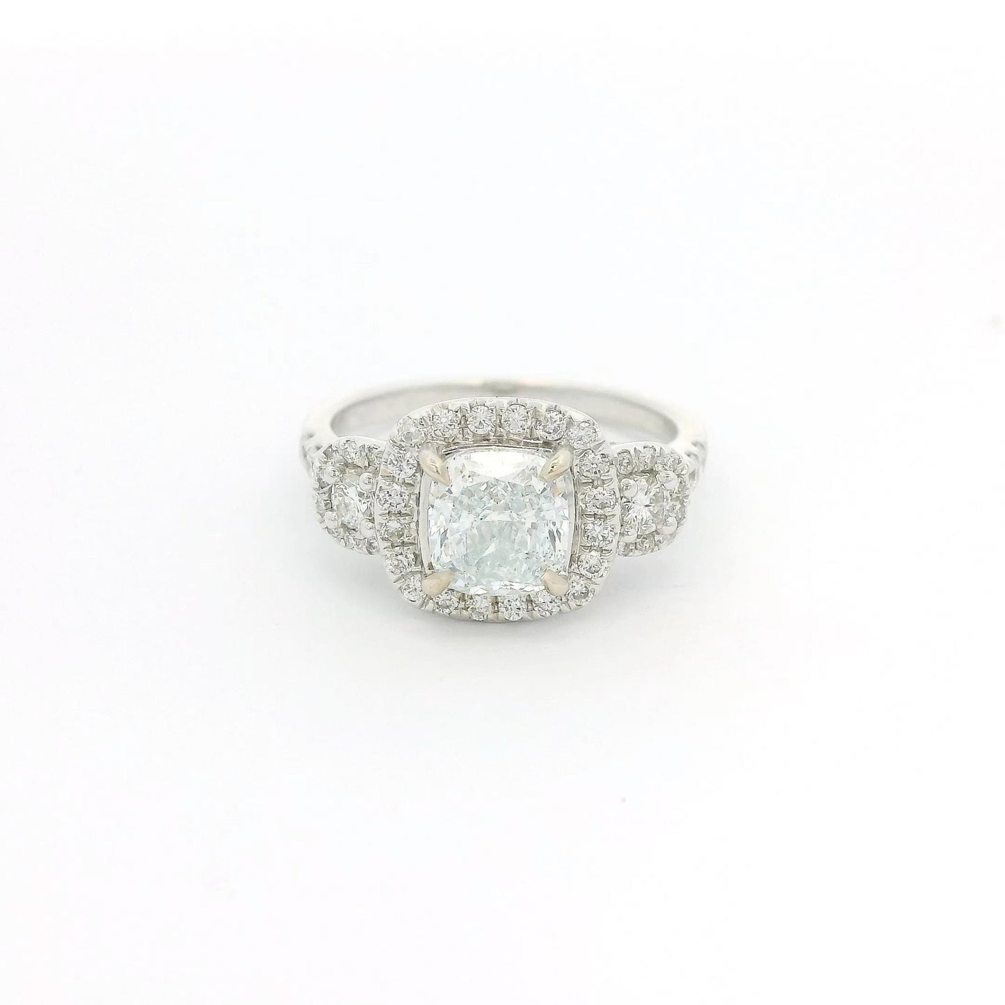 Blueish Tint Cushion Cut Diamond Ring - Forever Rox
