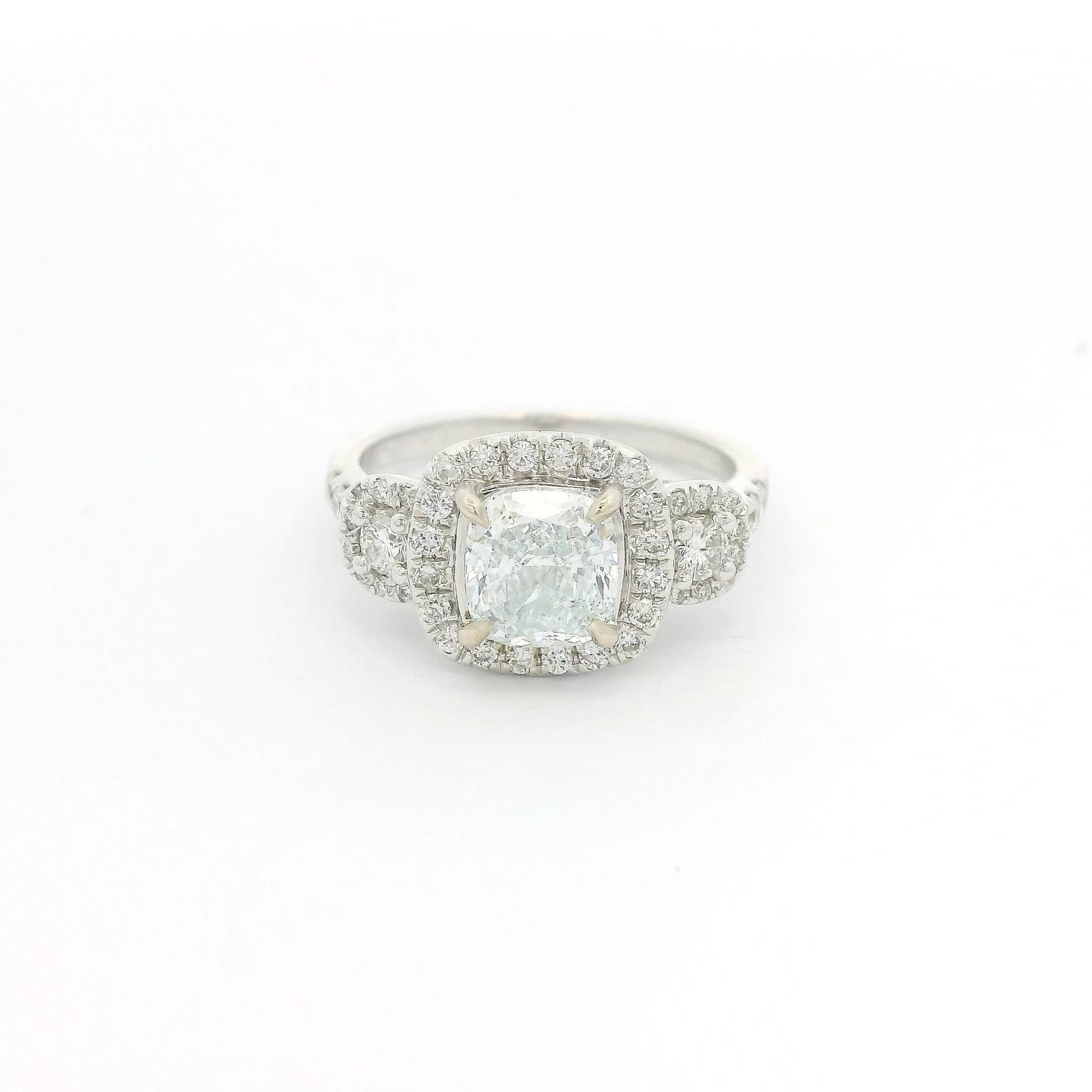 Blueish Tint Cushion Cut Diamond Ring - Forever Rox