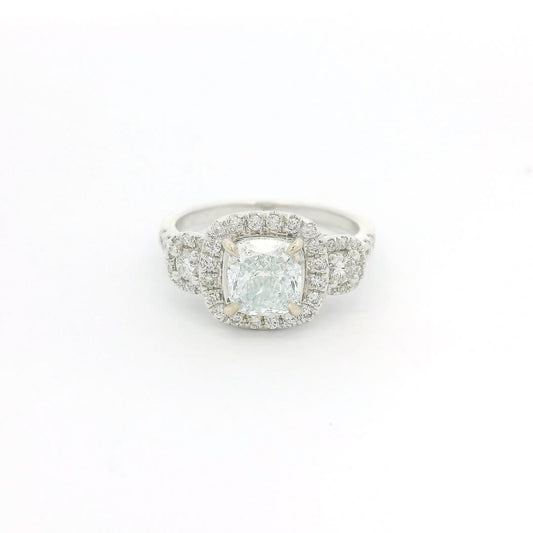 Blueish Tint Cushion Cut Diamond Ring - Forever Rox