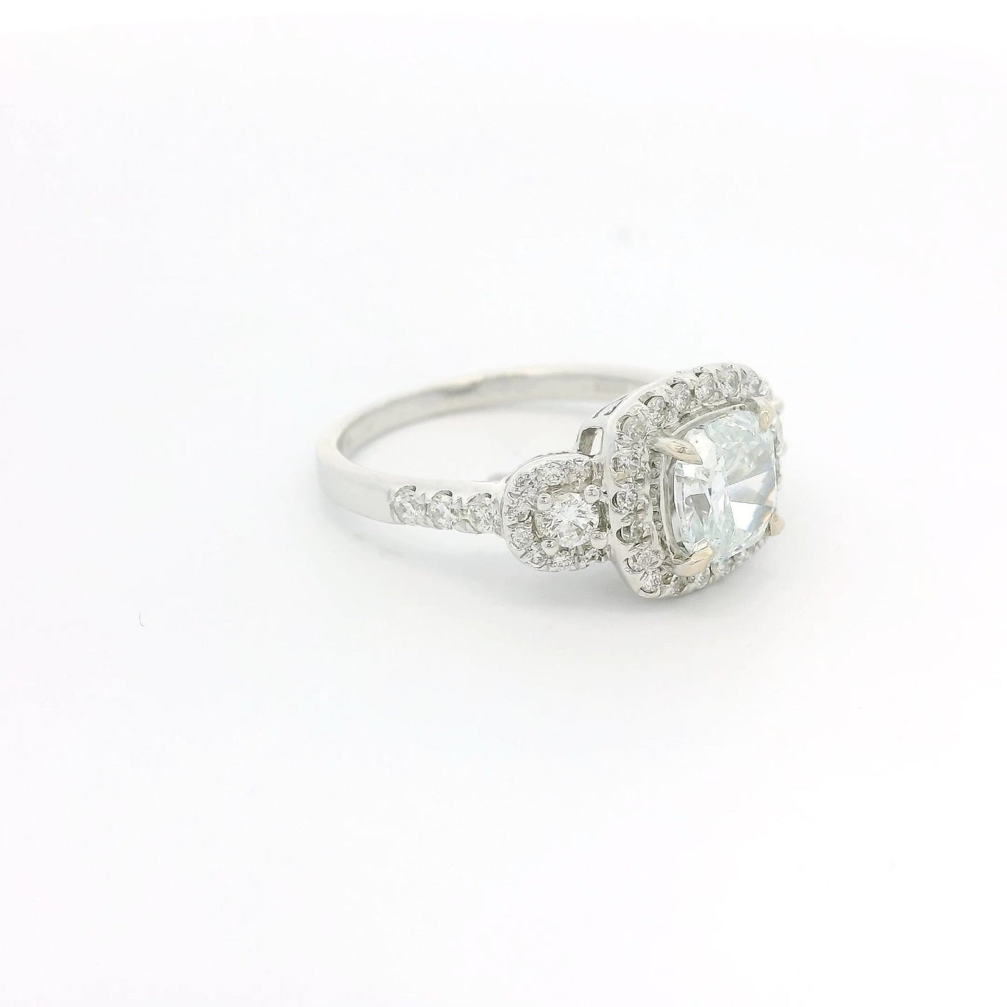 Blueish Tint Cushion Cut Diamond Ring - Forever Rox