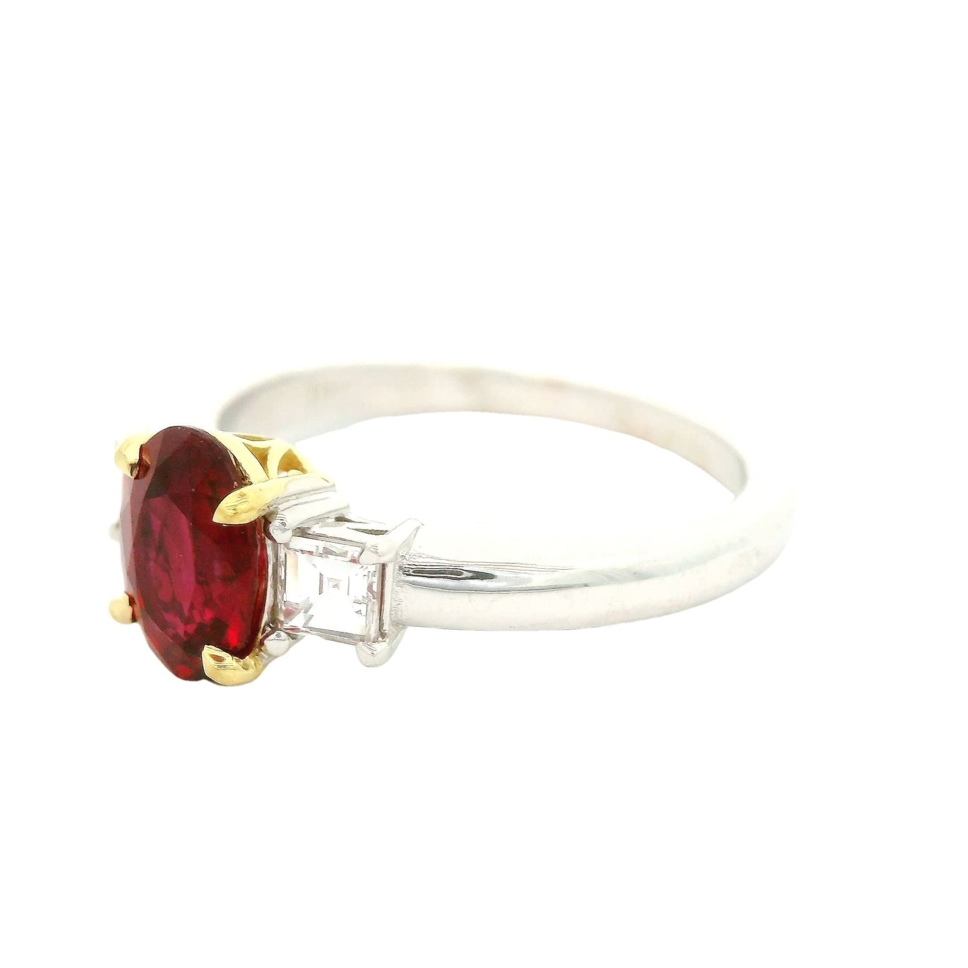 Burma Ruby & Square Emerald Cut Diamond Ring - Forever Rox