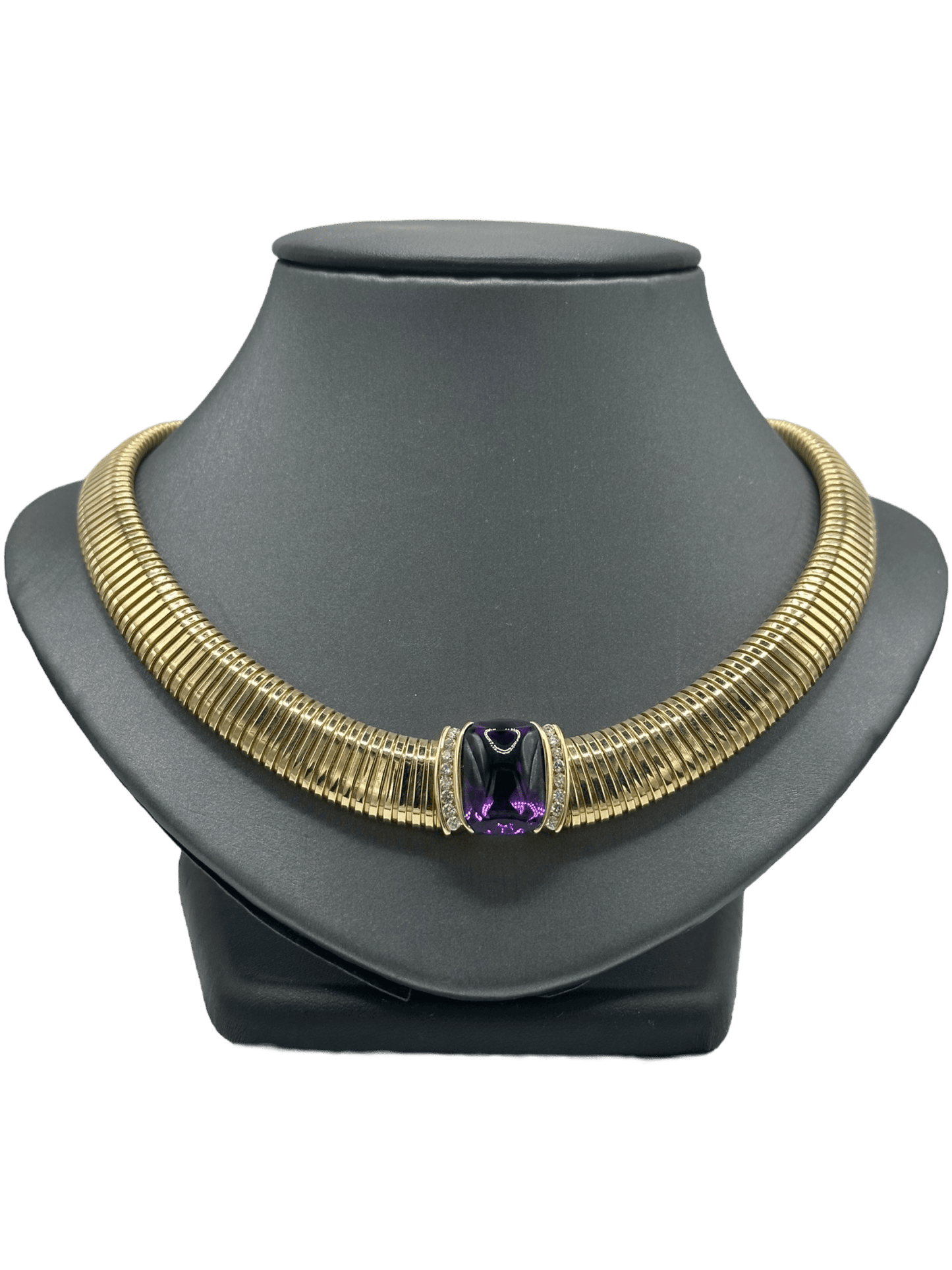 Cabochon Amethyst & Diamond Large Omega Necklace - Forever Rox