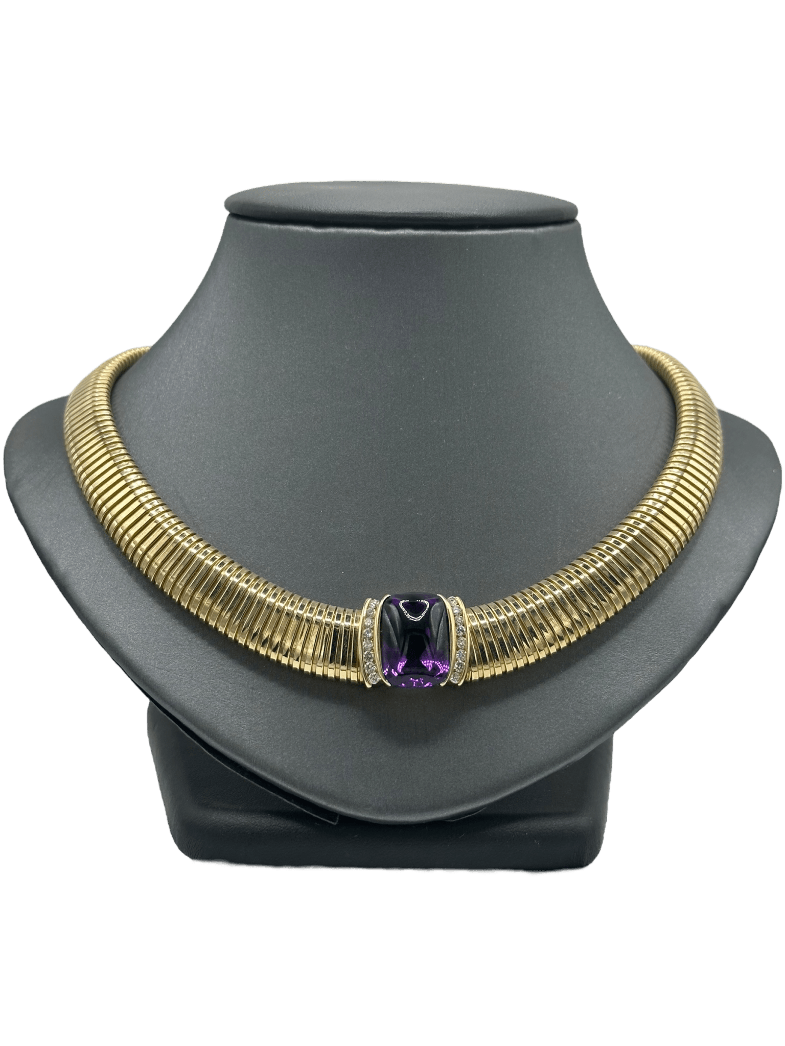 Cabochon Amethyst & Diamond Large Omega Necklace - Forever Rox