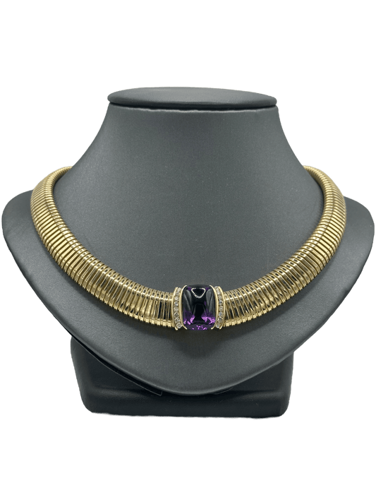 Cabochon Amethyst & Diamond Large Omega Necklace - Forever Rox