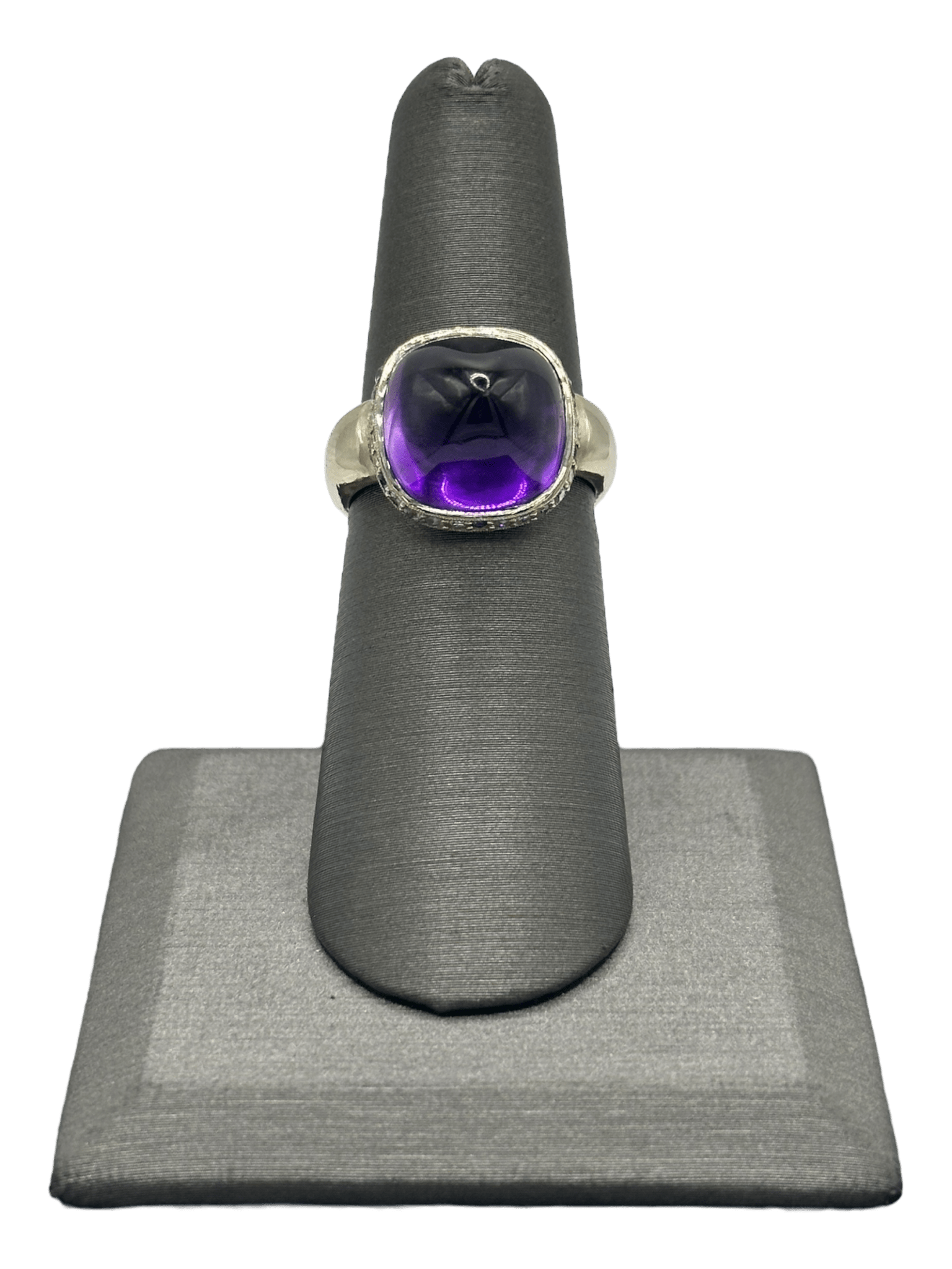 Cabochon Amethyst Ring With Diamond & Sapphire Bezel - Forever Rox