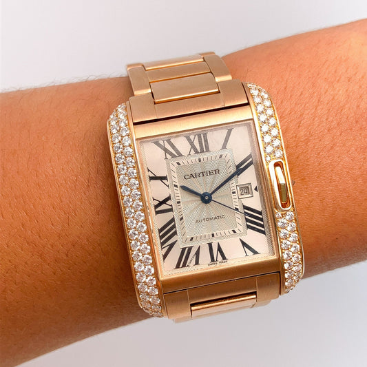 Cartier Tank Anglaise Diamond Watch, 18k Rose Gold - Forever Rox