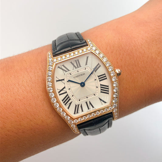 Cartier Tortue Medium Rose Gold Diamond Bezel Watch, 18k - Forever Rox