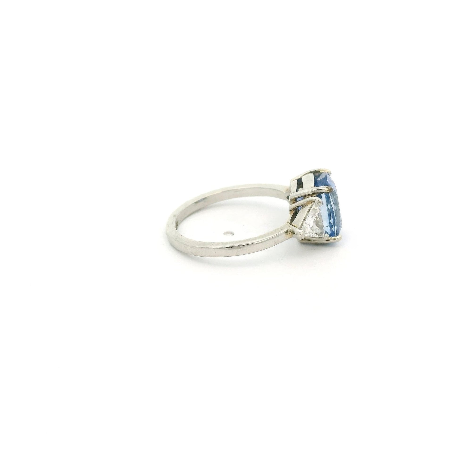 Certified Non Heat Treated Oval Ceylon Sapphire Ring With Two Trillion Cut Diamonds - Forever Rox Fine Jewelry