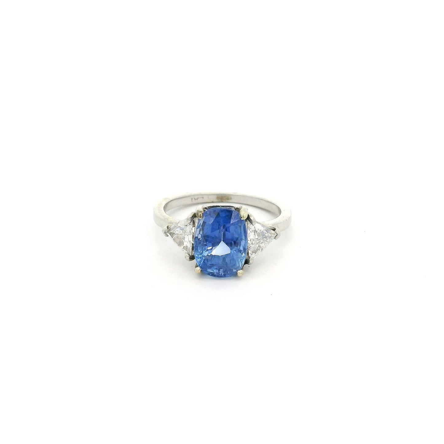 Certified Non Heat Treated Oval Ceylon Sapphire Ring With Two Trillion Cut Diamonds - Forever Rox Fine Jewelry