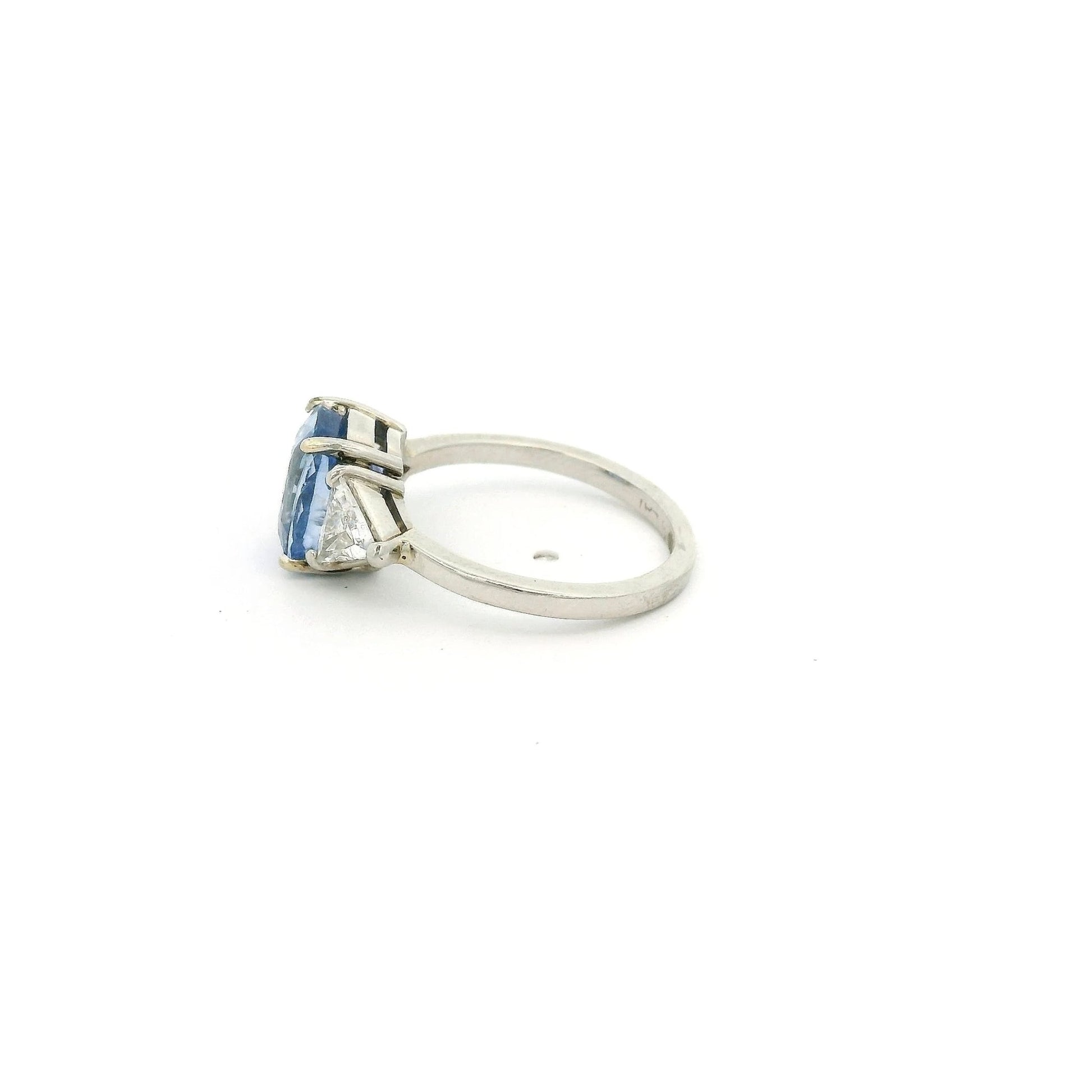 Certified Non Heat Treated Oval Ceylon Sapphire Ring With Two Trillion Cut Diamonds - Forever Rox Fine Jewelry