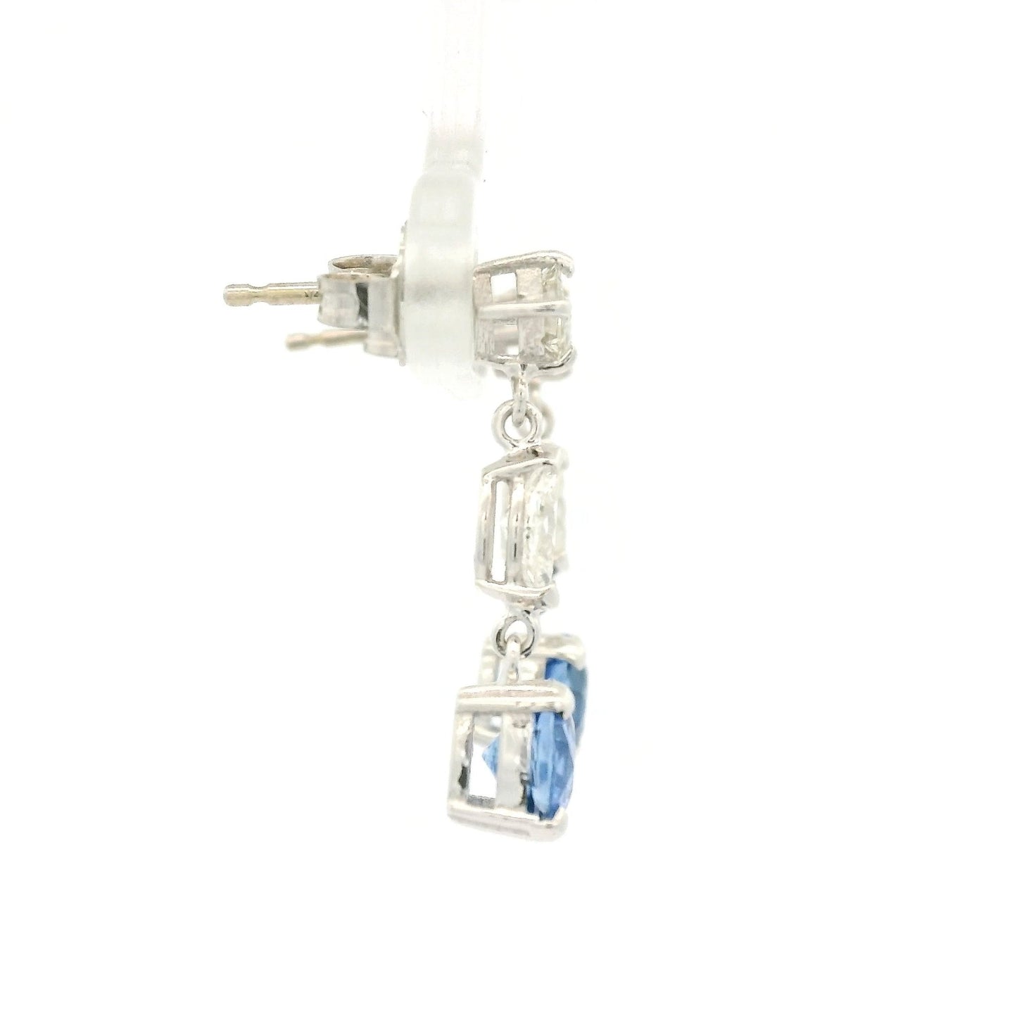 Ceylon Sapphire Dangle Earrings With Square Emerald & Marquise Cut Diamonds - Forever Rox