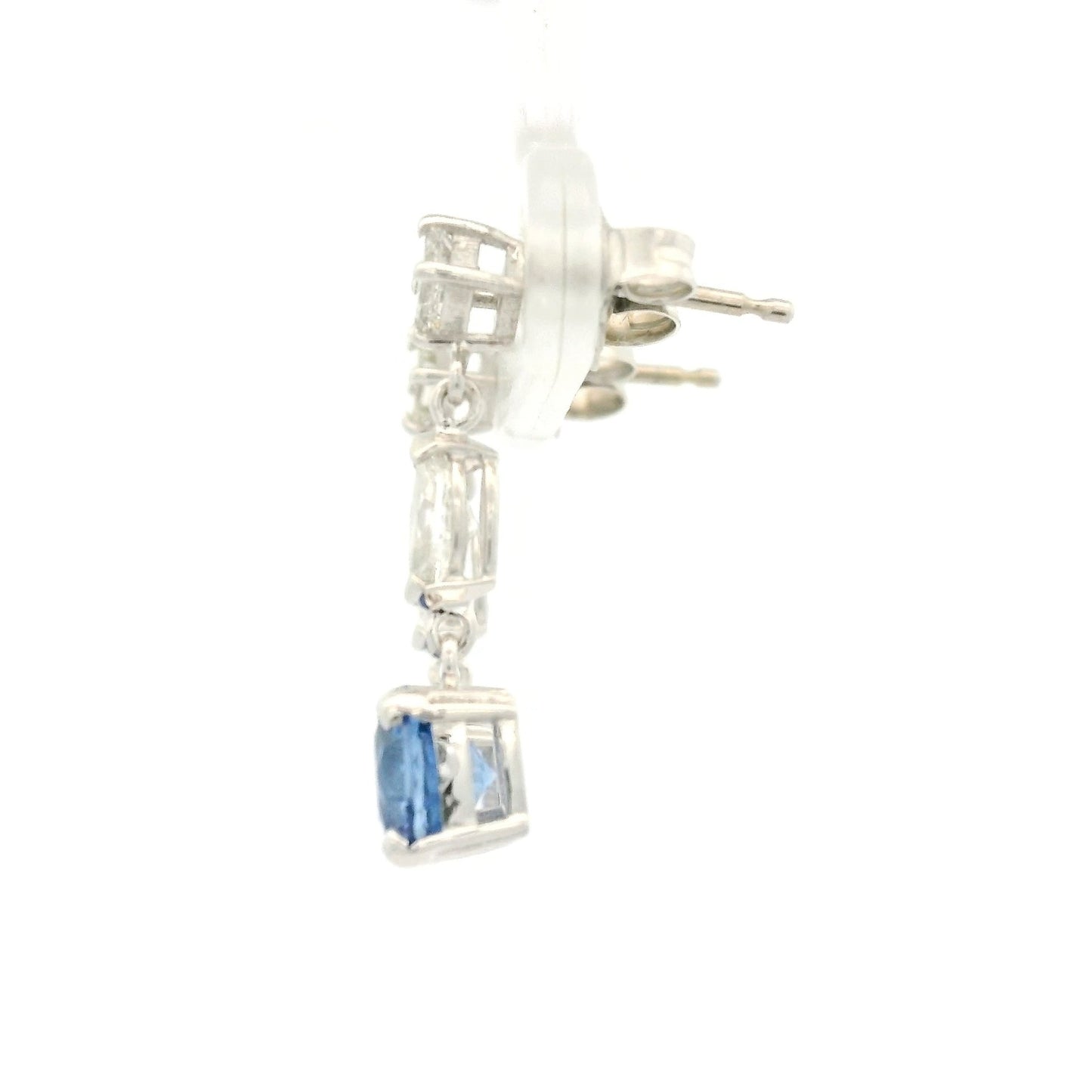 Ceylon Sapphire Dangle Earrings With Square Emerald & Marquise Cut Diamonds - Forever Rox