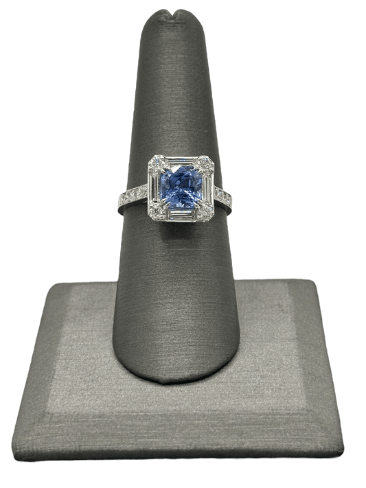 Ceylon Sapphire Ring With Baguette & Round Cut Diamonds - Forever Rox