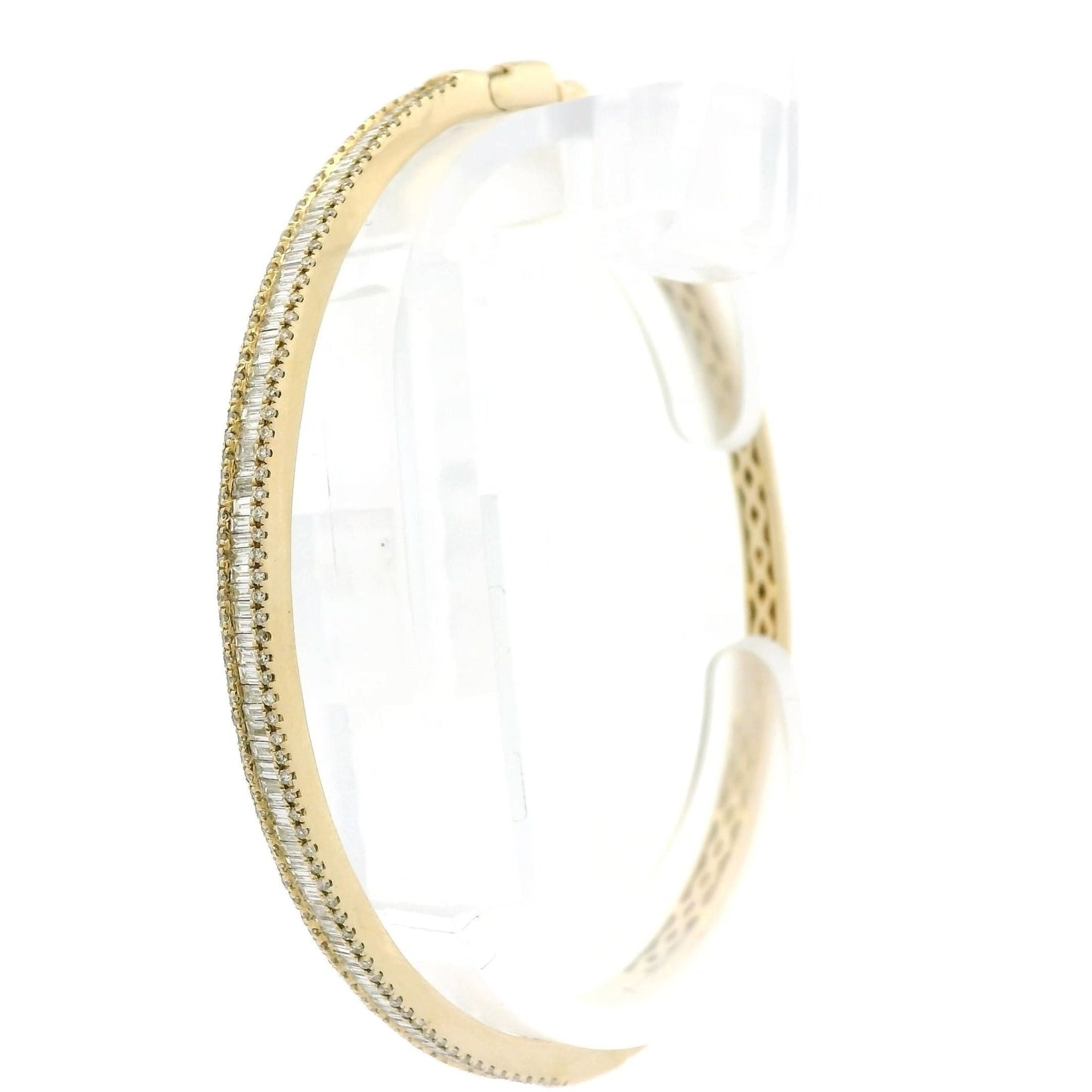 Channel Set Baguette Bangle With Round Diamond Border - Forever Rox