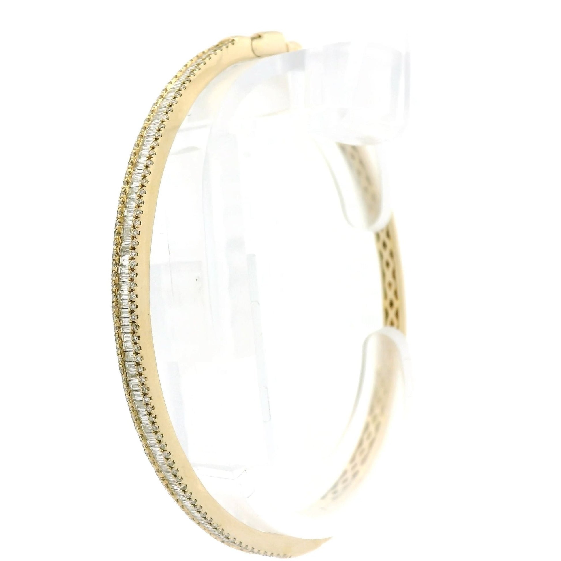 Channel Set Baguette Bangle With Round Diamond Border - Forever Rox