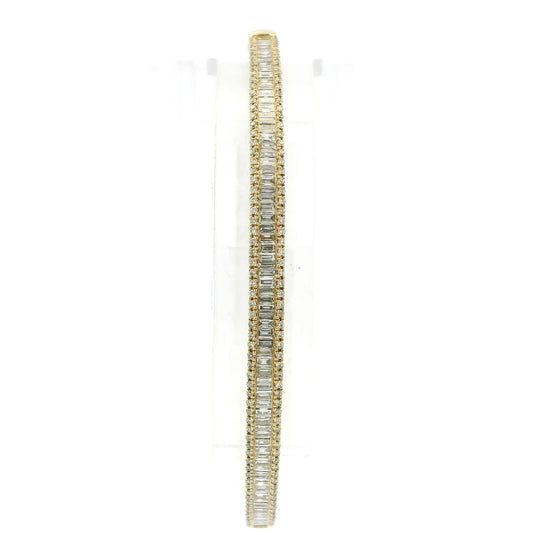 Channel Set Baguette Bangle With Round Diamond Border - Forever Rox