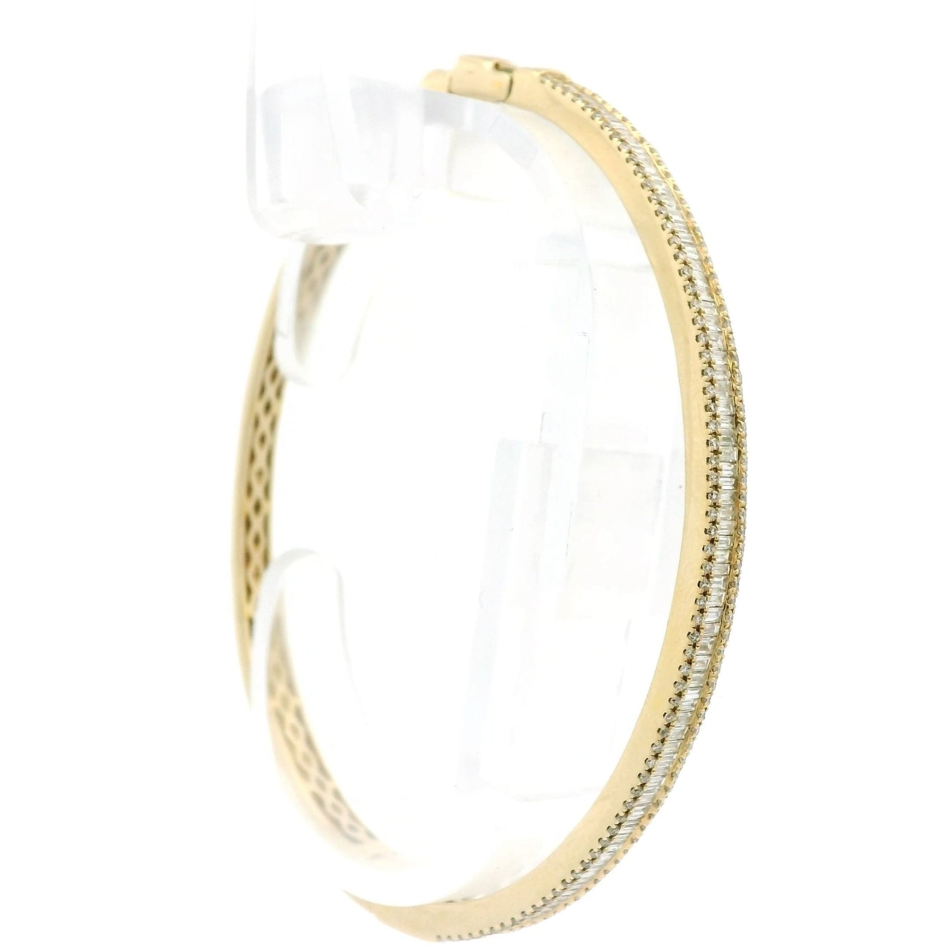 Channel Set Baguette Bangle With Round Diamond Border - Forever Rox