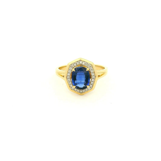 Color Zoning Oval Cut Blue Sapphire & Diamond Octagon Ring - Forever Rox Fine Jewelry