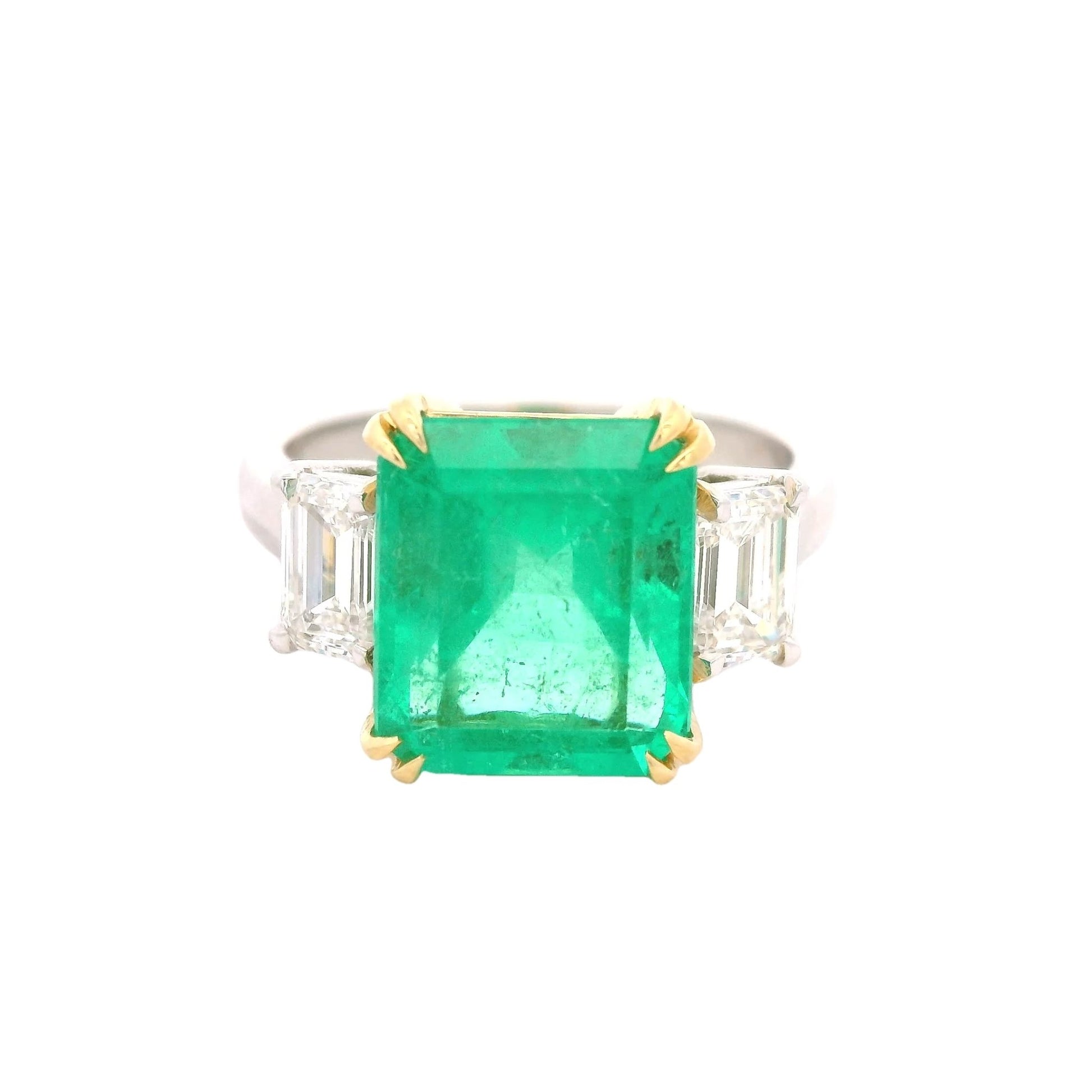 Columbian Emerald Cut Emerald & Emerald Cut Diamond Ring - Forever Rox