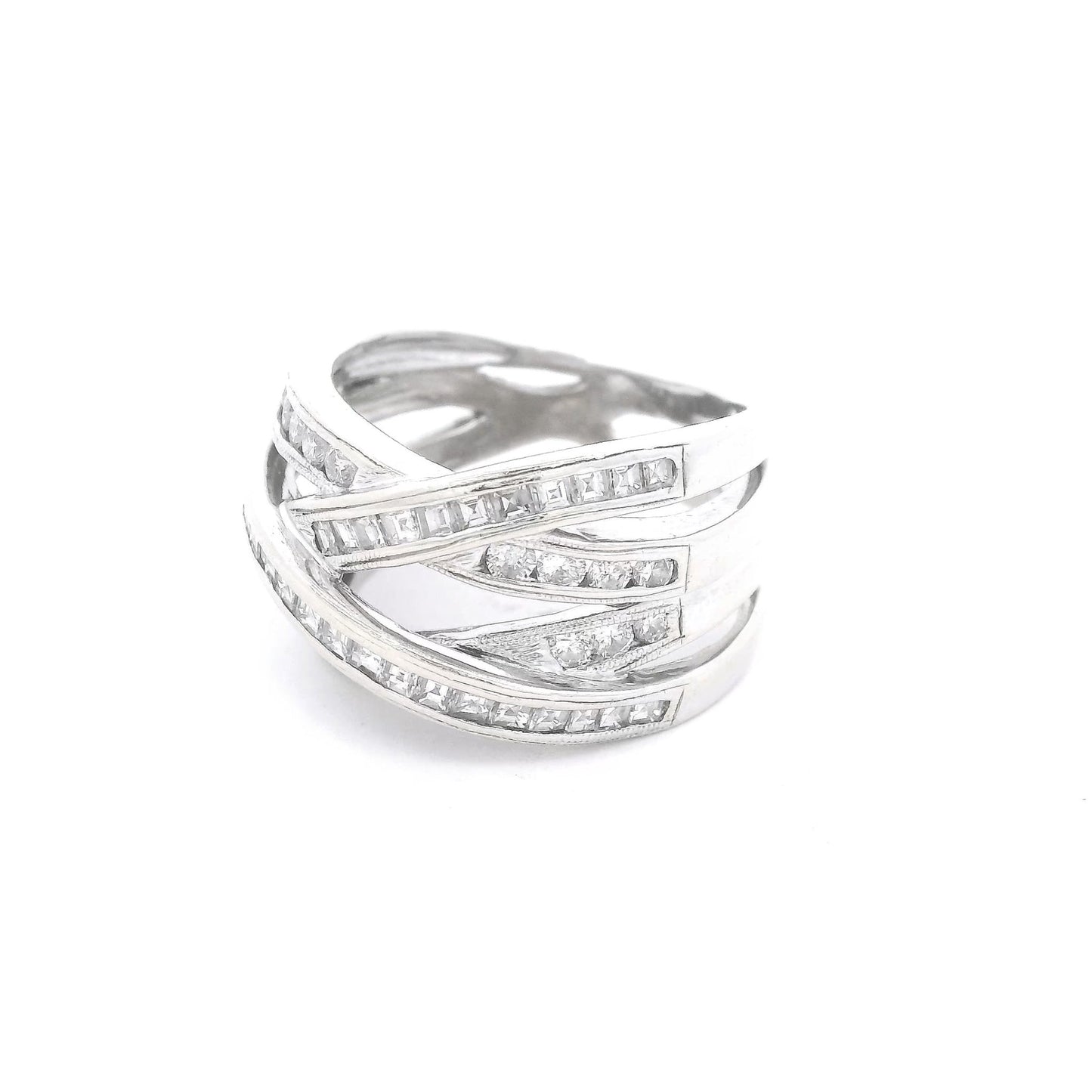 Crossover Square Emerald & Round Cut Diamond Ring - Forever Rox