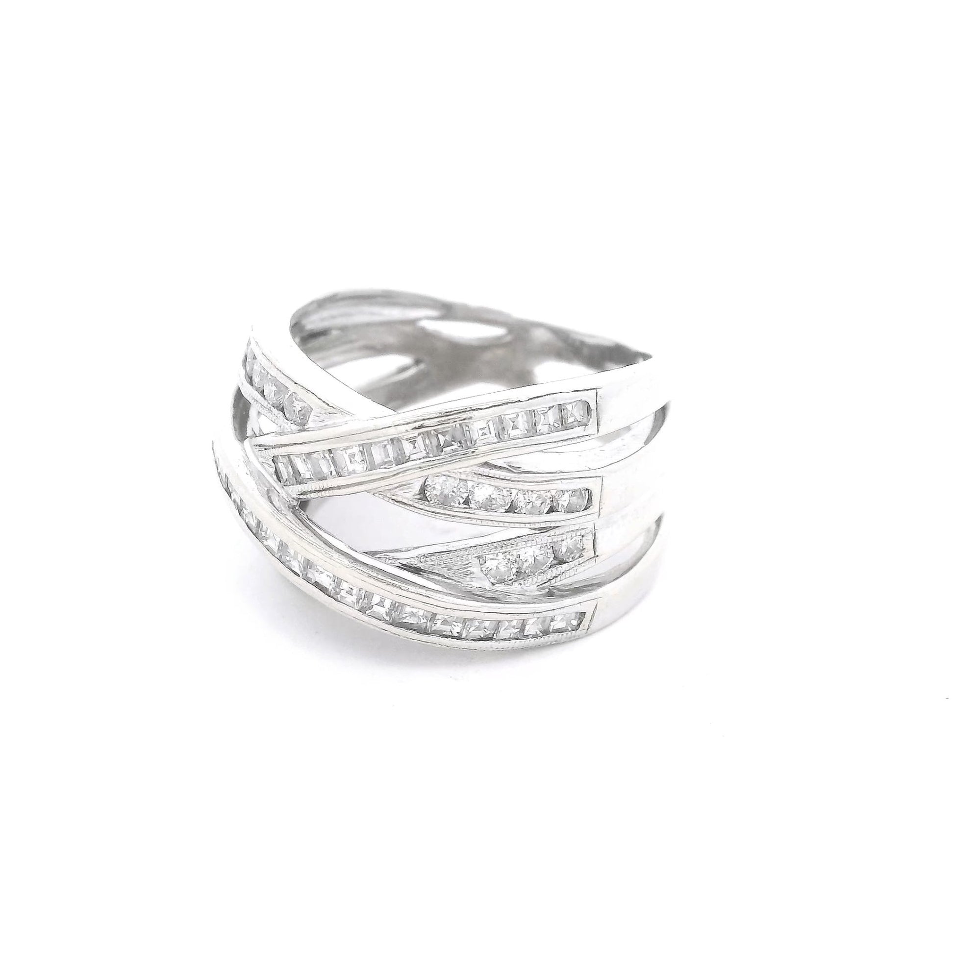 Crossover Square Emerald & Round Cut Diamond Ring - Forever Rox