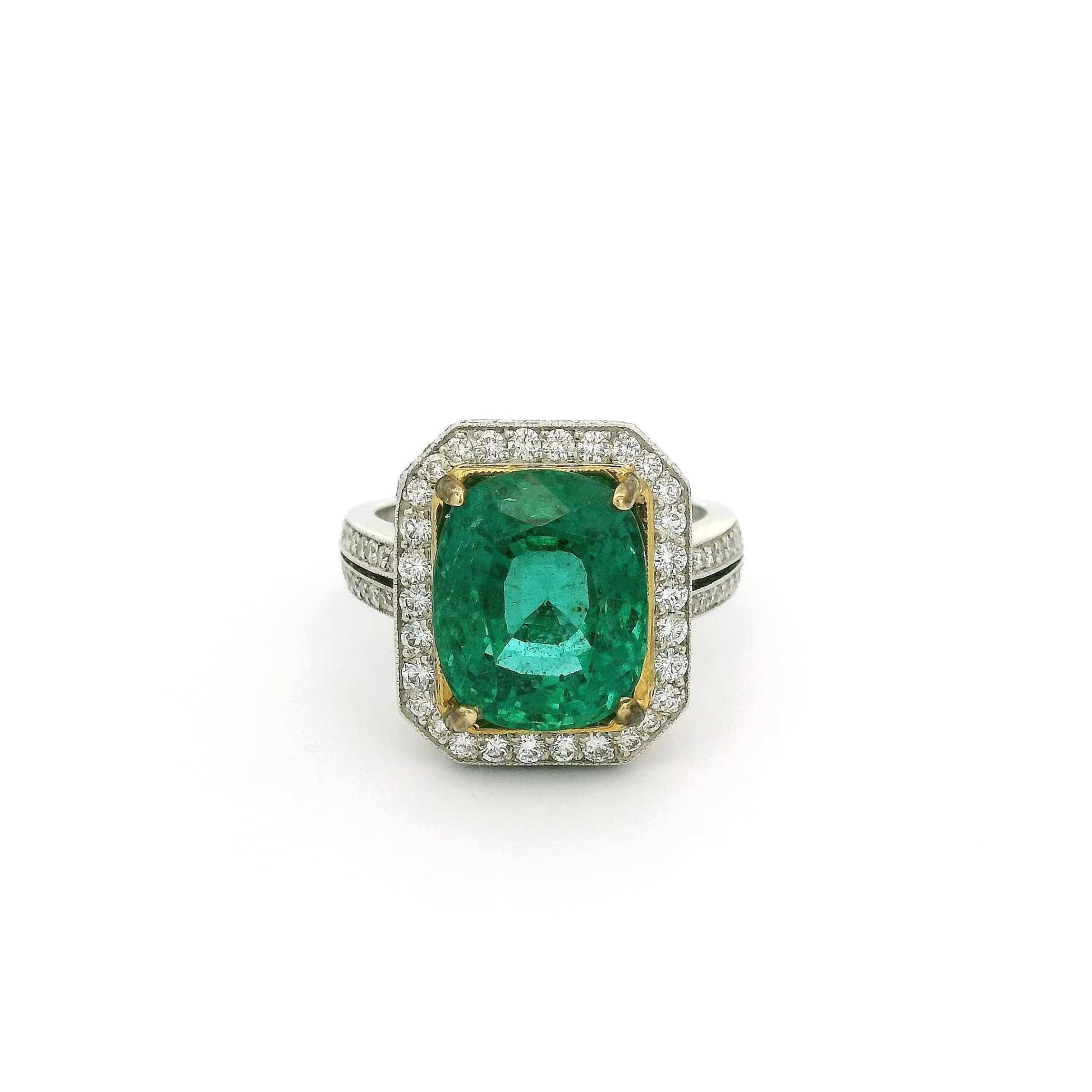 Cushion Cut African Emerald & Diamond Ring - Forever Rox Fine Jewelry