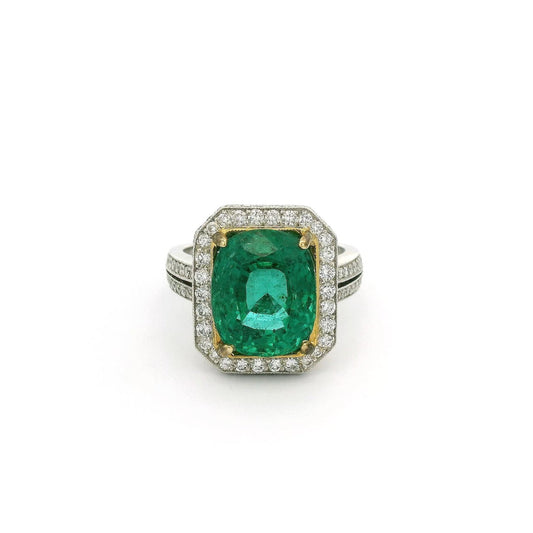 Cushion Cut African Emerald & Diamond Ring - Forever Rox Fine Jewelry