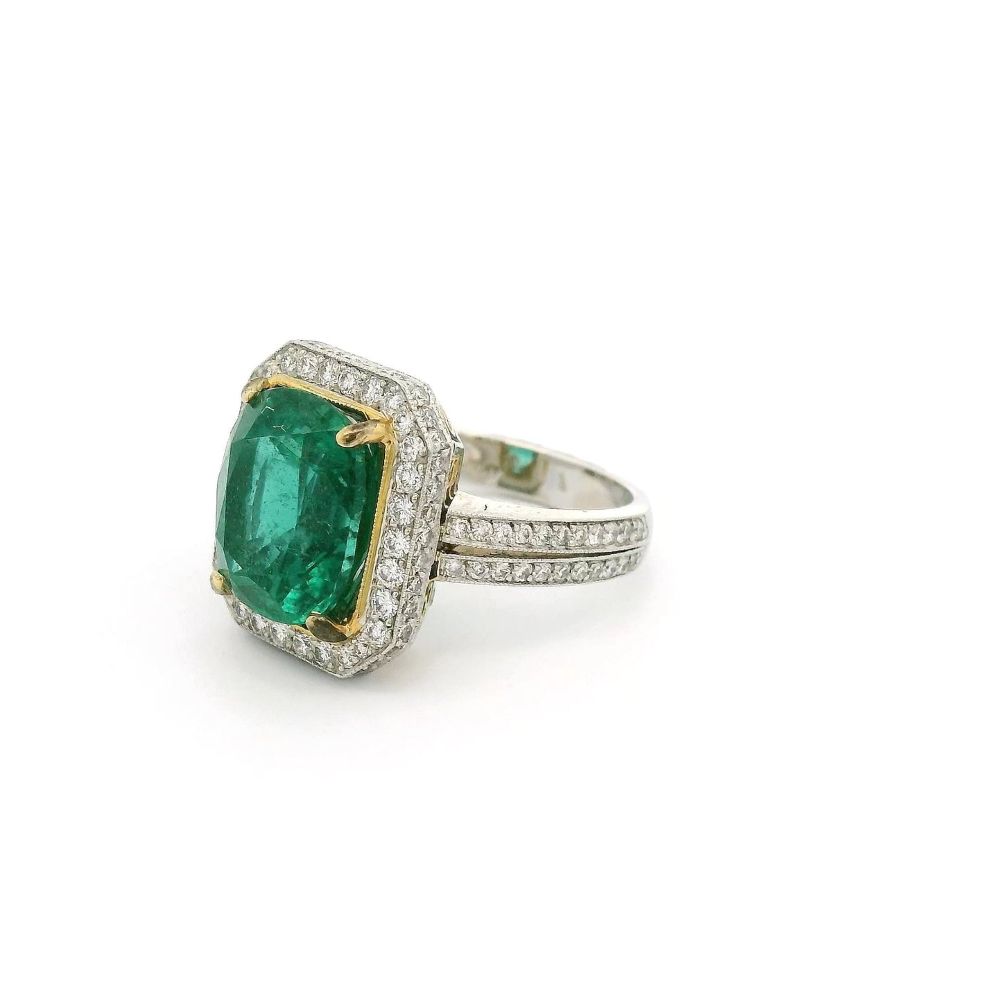 Cushion Cut African Emerald & Diamond Ring - Forever Rox Fine Jewelry