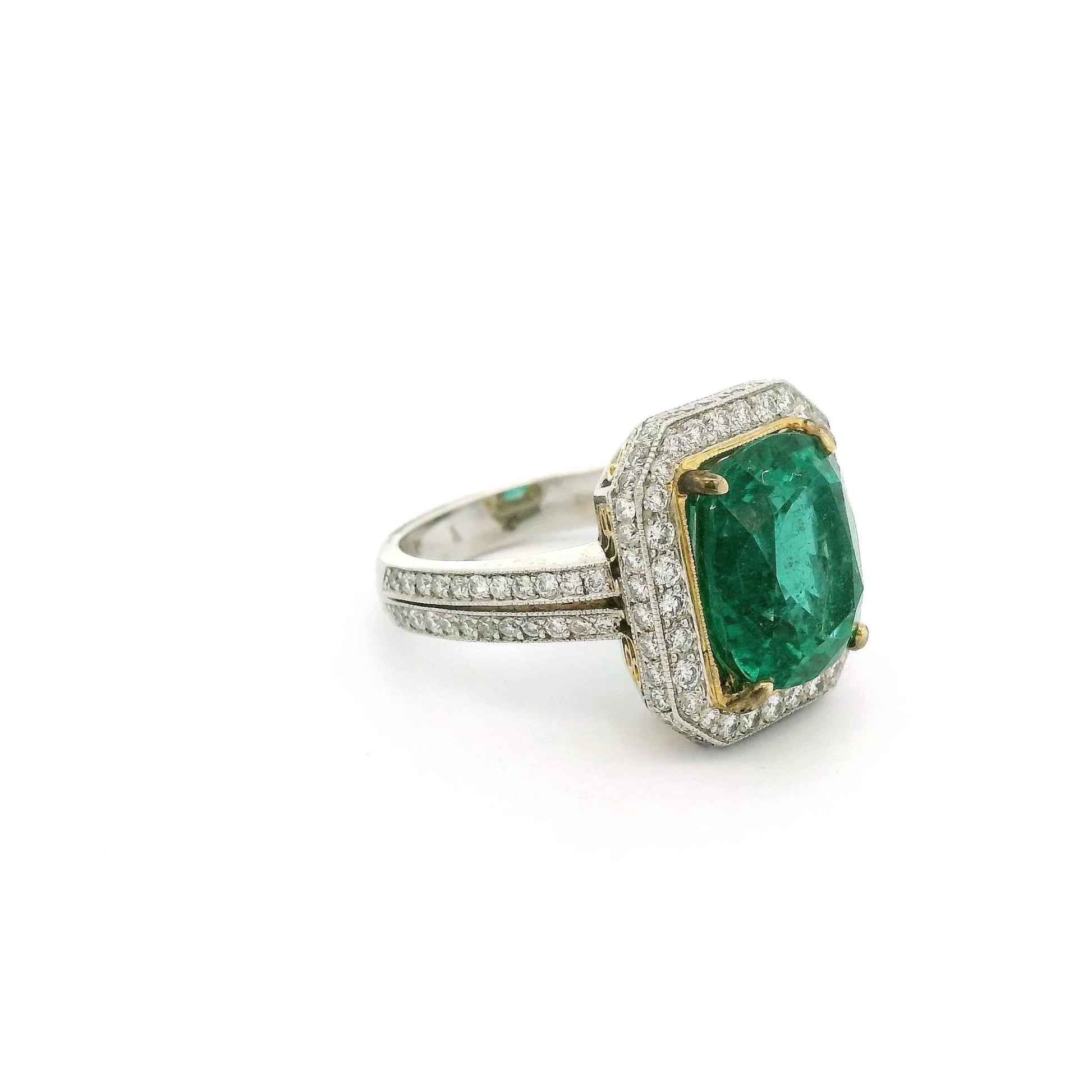 Cushion Cut African Emerald & Diamond Ring - Forever Rox Fine Jewelry