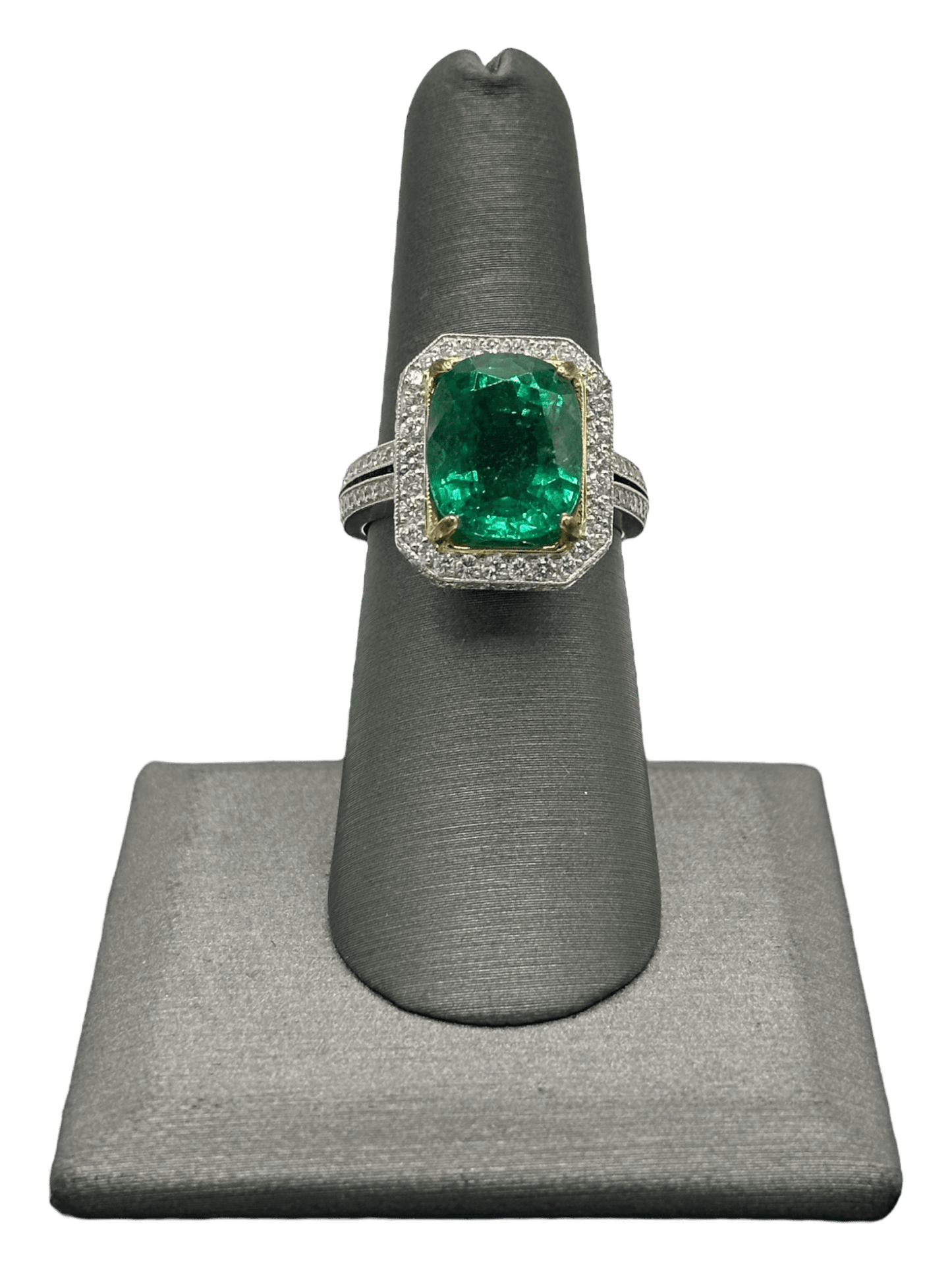 Cushion Cut African Emerald & Diamond Ring - Forever Rox