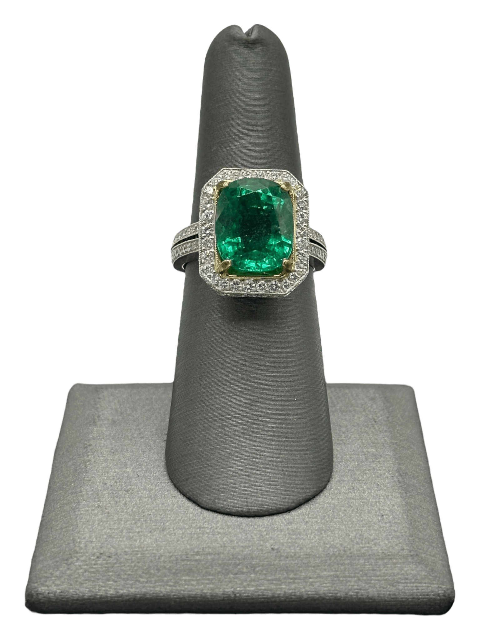 Cushion Cut African Emerald & Diamond Ring - Forever Rox