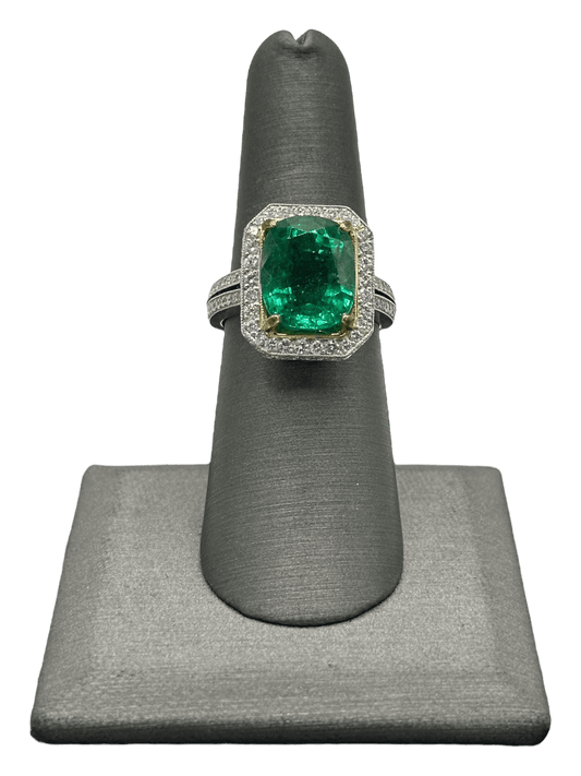 Cushion Cut African Emerald & Diamond Ring - Forever Rox