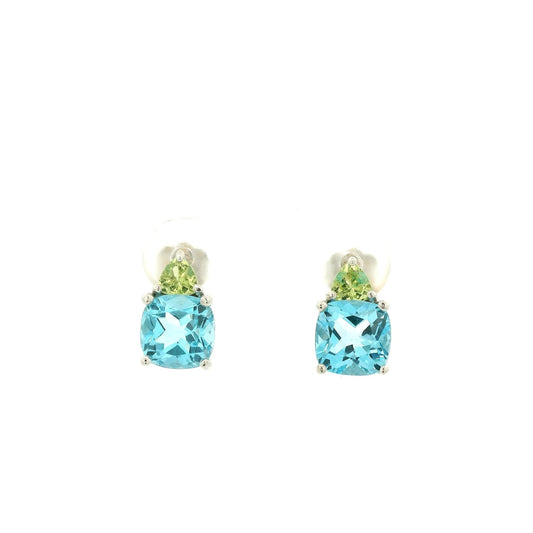 Cushion Cut Blue Topaz & Triangle Cut Peridot Studs - Forever Rox Fine Jewelry