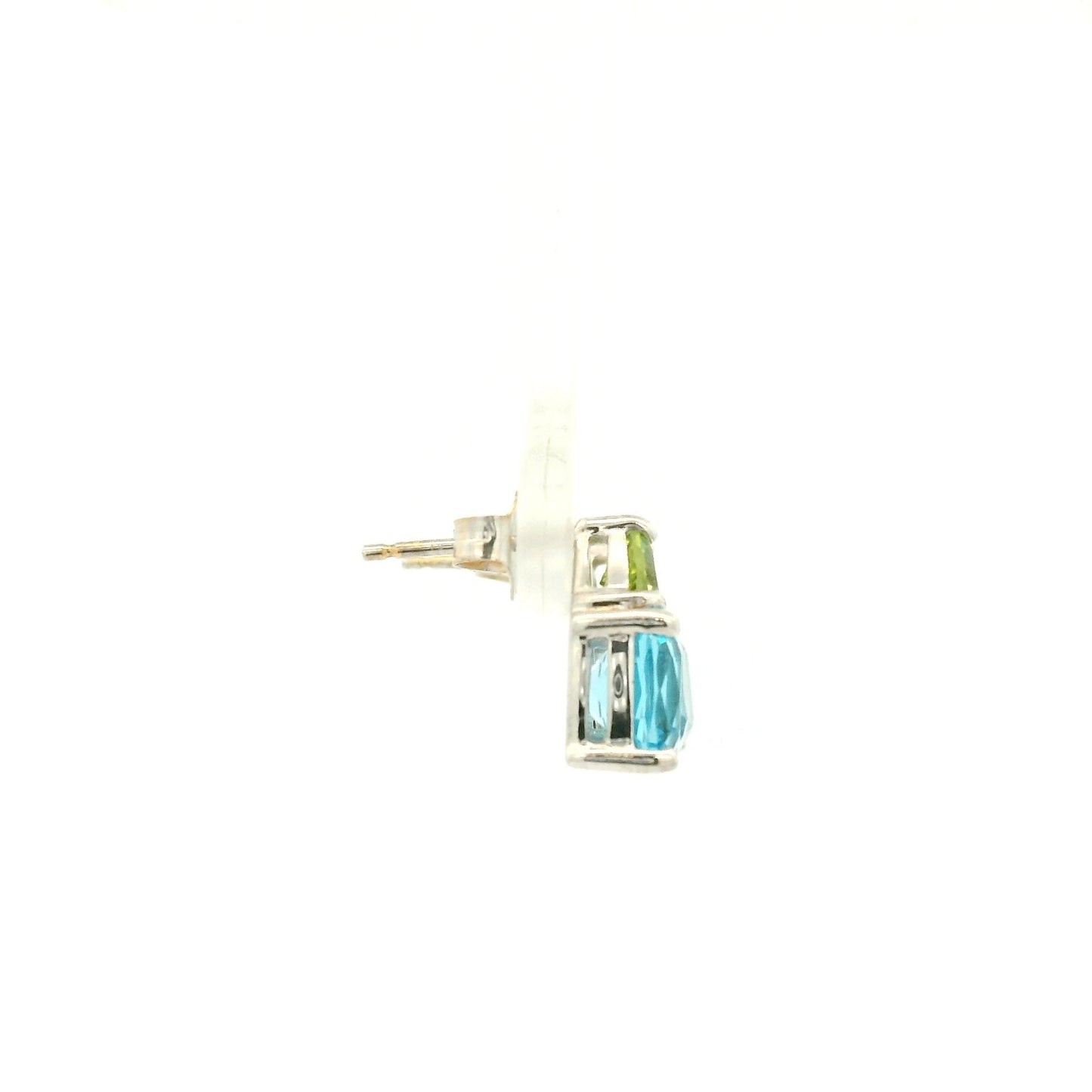 Cushion Cut Blue Topaz & Triangle Cut Peridot Studs - Forever Rox Fine Jewelry